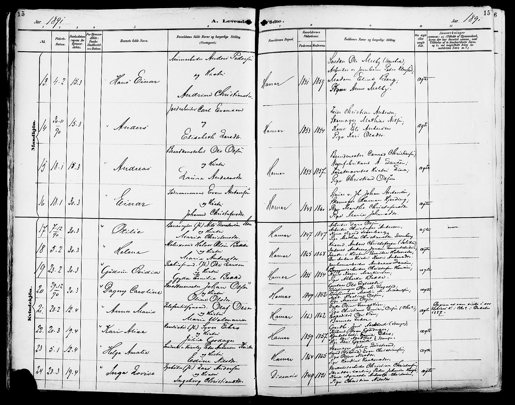 Vang prestekontor, Hedmark, SAH/PREST-008/H/Ha/Haa/L0017: Parish register (official) no. 17, 1890-1899, p. 15