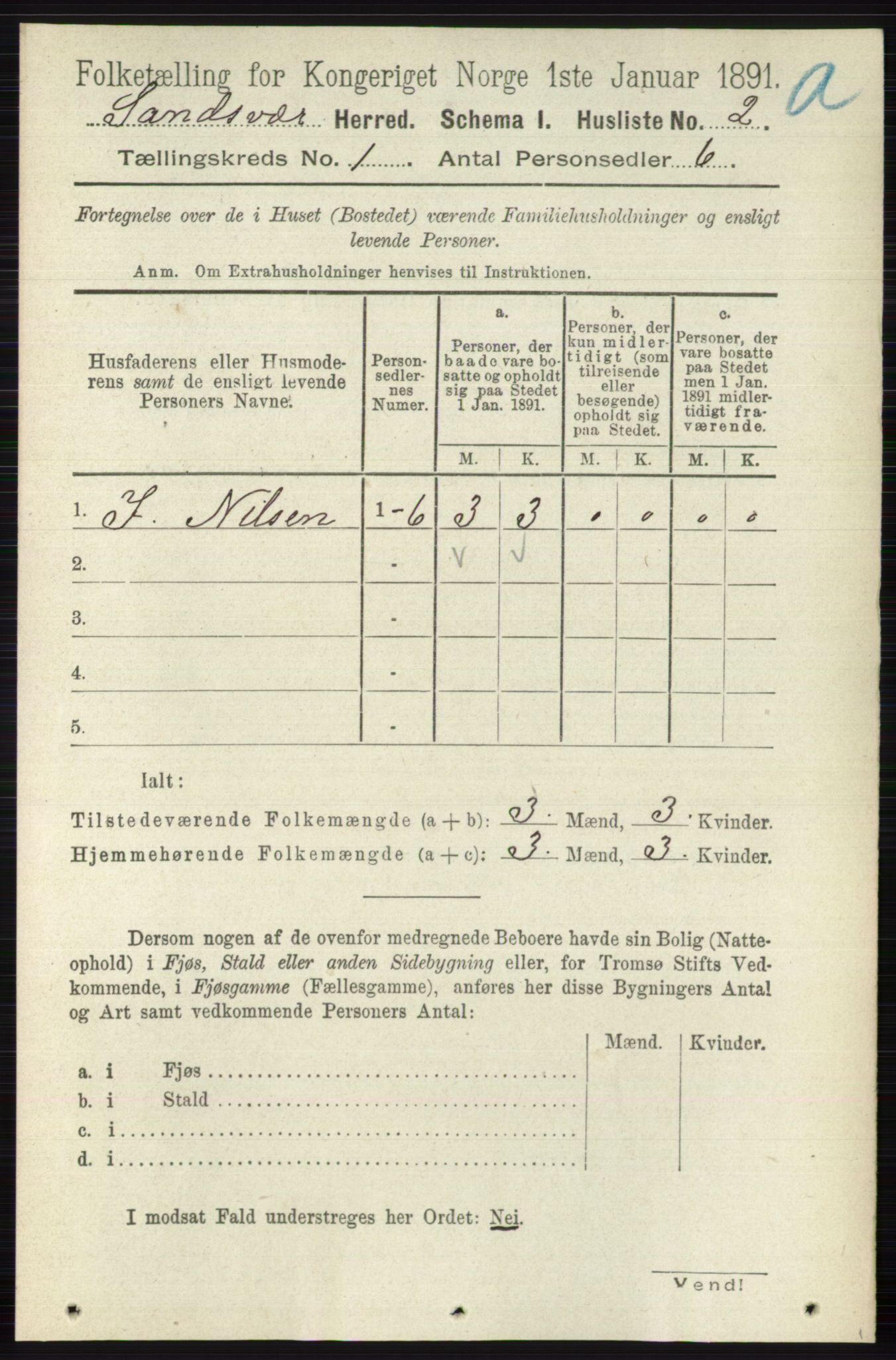 RA, 1891 census for 0629 Sandsvær, 1891, p. 43