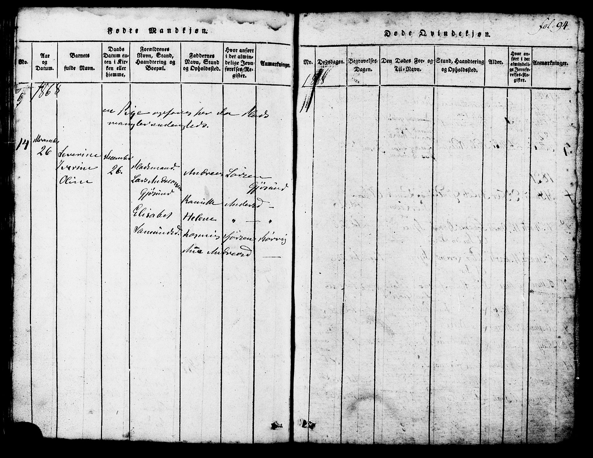 Ministerialprotokoller, klokkerbøker og fødselsregistre - Møre og Romsdal, AV/SAT-A-1454/537/L0520: Parish register (copy) no. 537C01, 1819-1868, p. 94