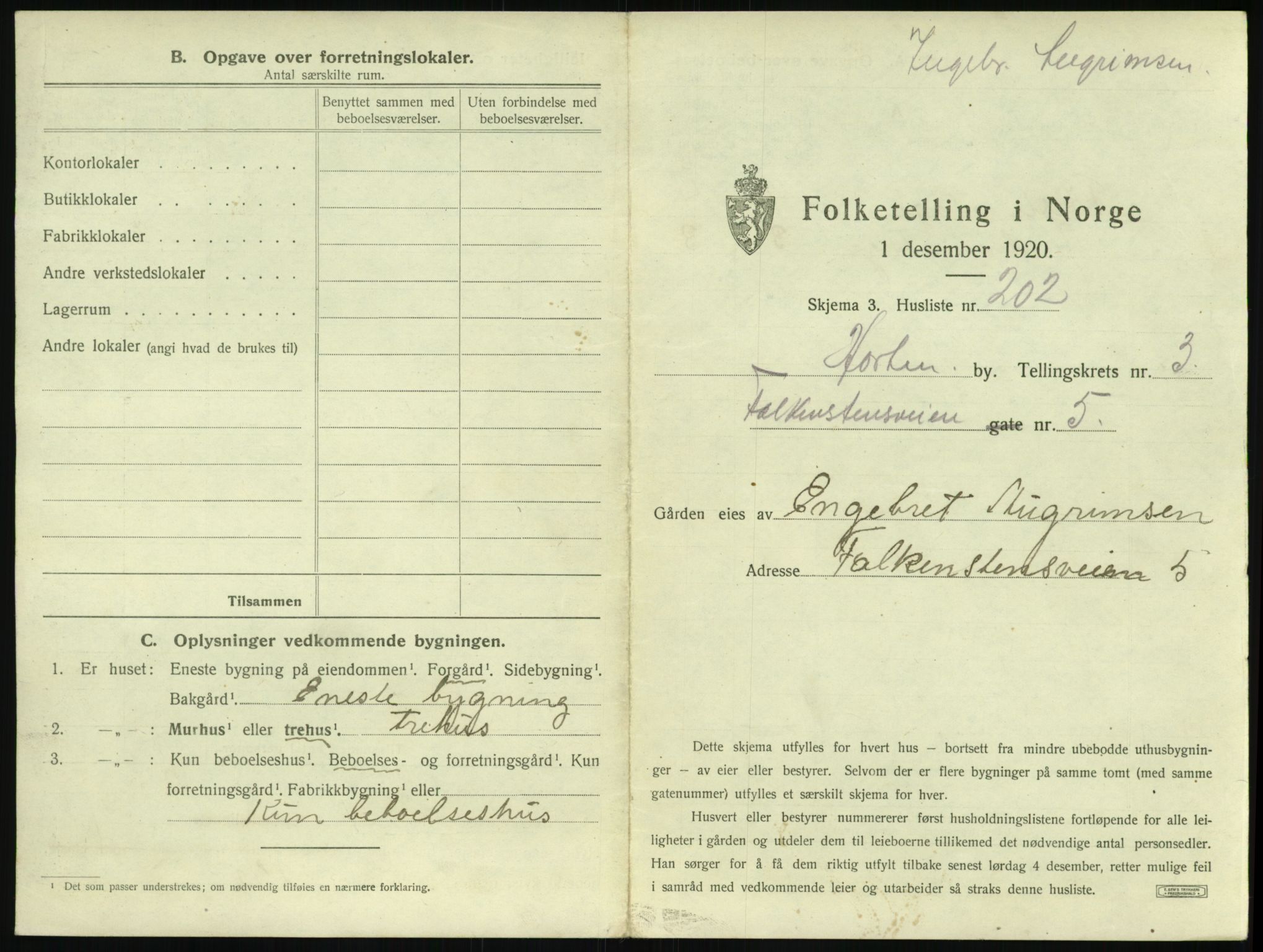 SAKO, 1920 census for Horten, 1920, p. 1191