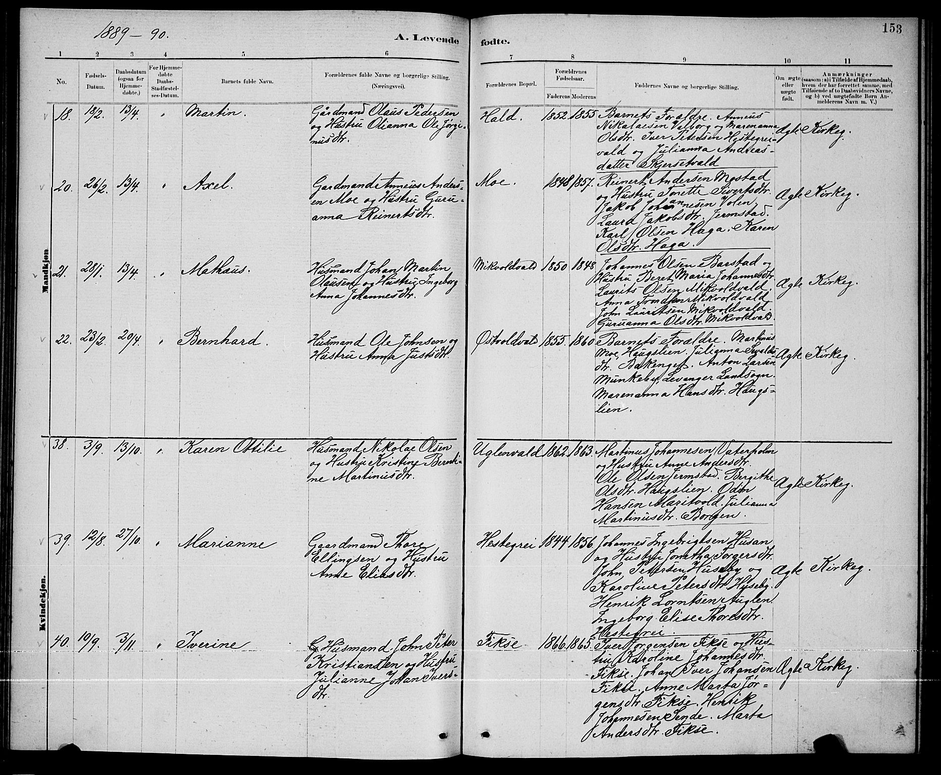 Ministerialprotokoller, klokkerbøker og fødselsregistre - Nord-Trøndelag, AV/SAT-A-1458/723/L0256: Parish register (copy) no. 723C04, 1879-1890, p. 153