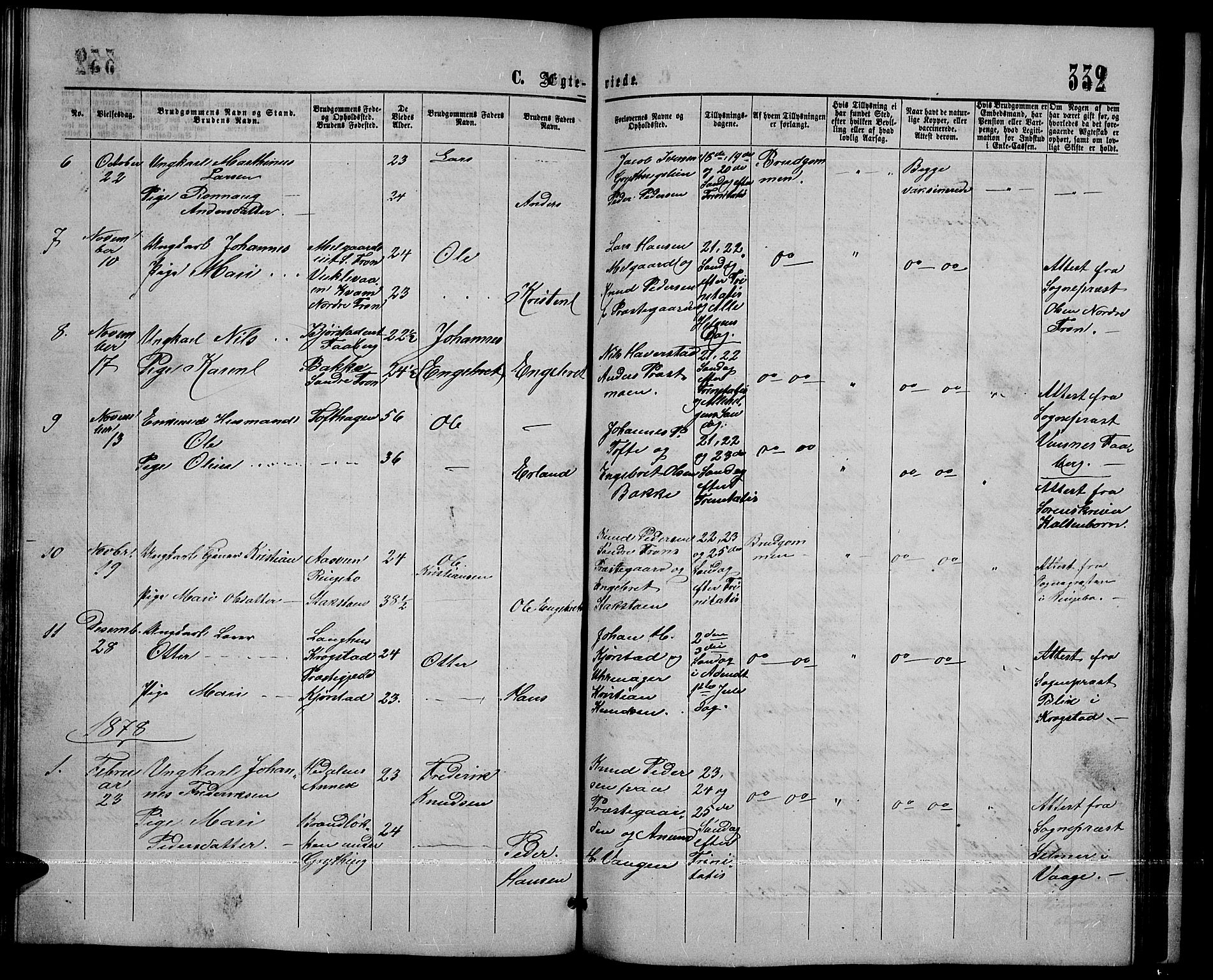 Sør-Fron prestekontor, SAH/PREST-010/H/Ha/Hab/L0002: Parish register (copy) no. 2, 1864-1883, p. 332