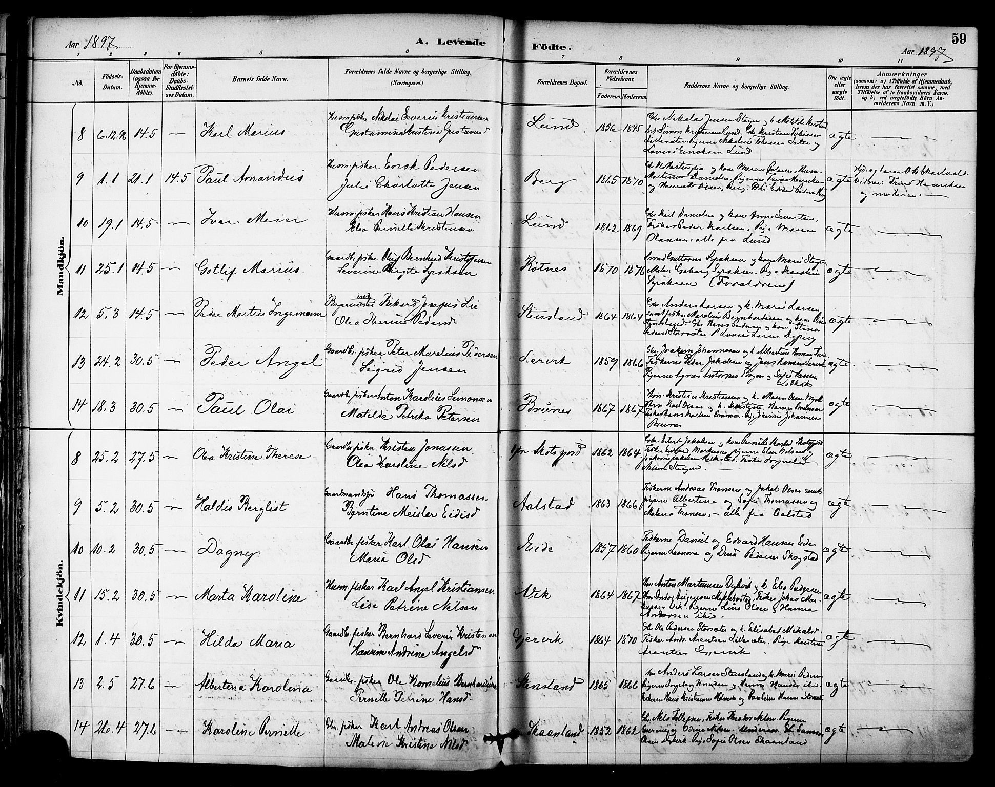 Ministerialprotokoller, klokkerbøker og fødselsregistre - Nordland, AV/SAT-A-1459/855/L0803: Parish register (official) no. 855A11, 1887-1905, p. 59