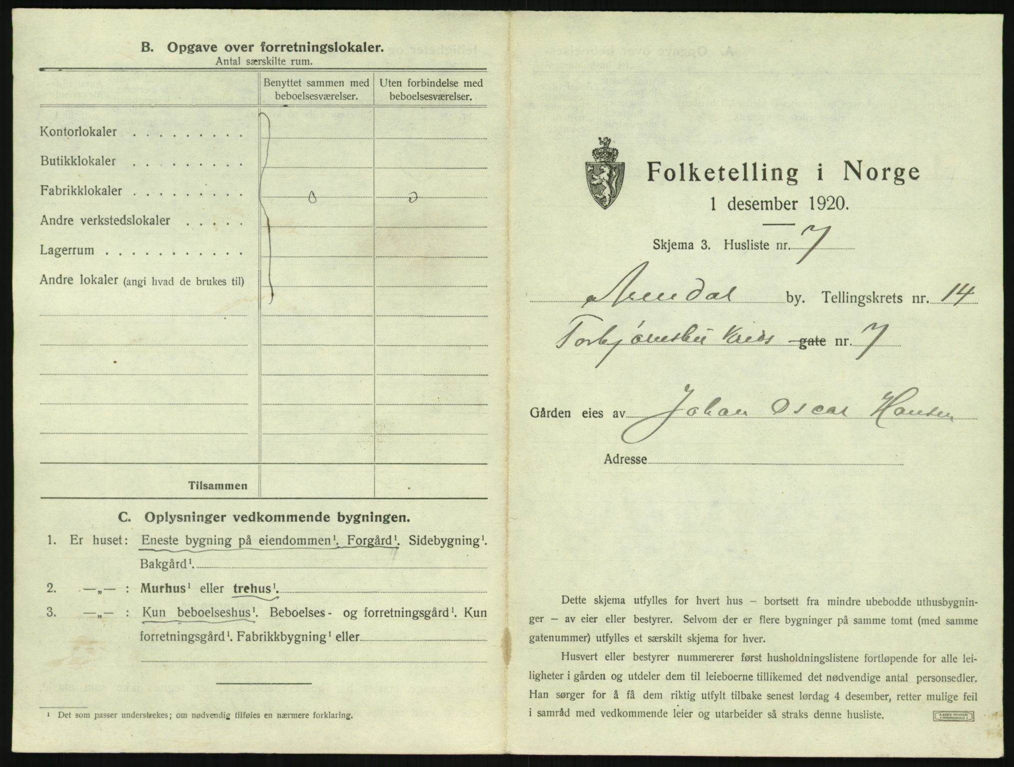 SAK, 1920 census for Arendal, 1920, p. 1980