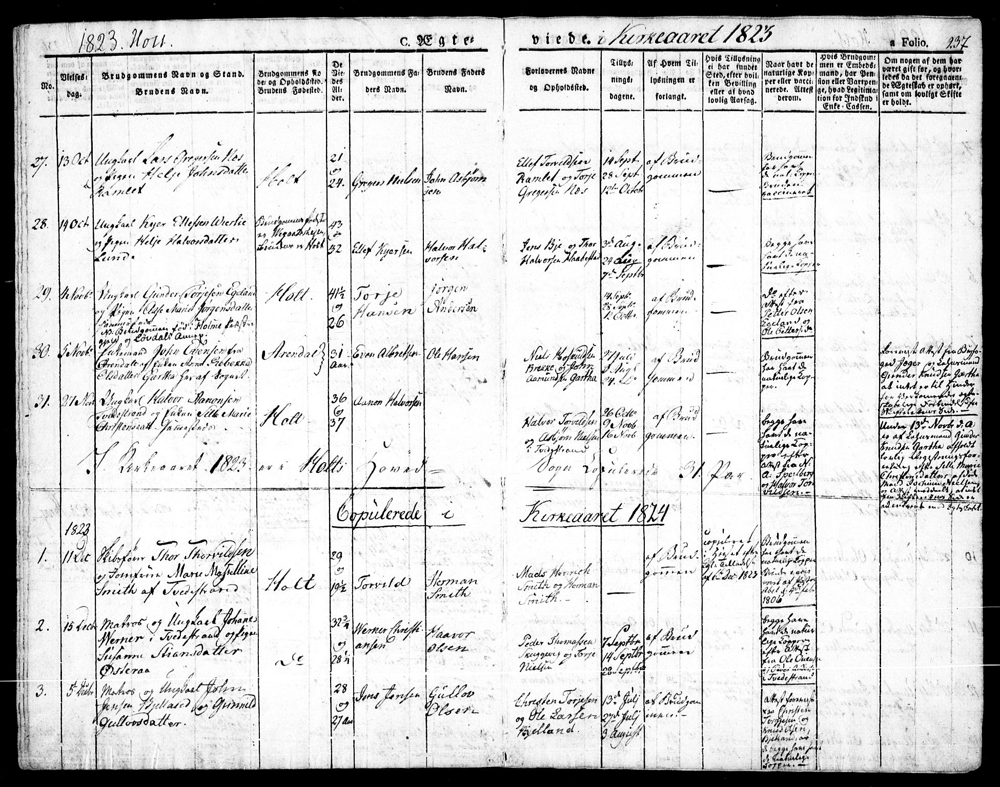 Holt sokneprestkontor, AV/SAK-1111-0021/F/Fa/L0006: Parish register (official) no. A 6, 1820-1835, p. 237