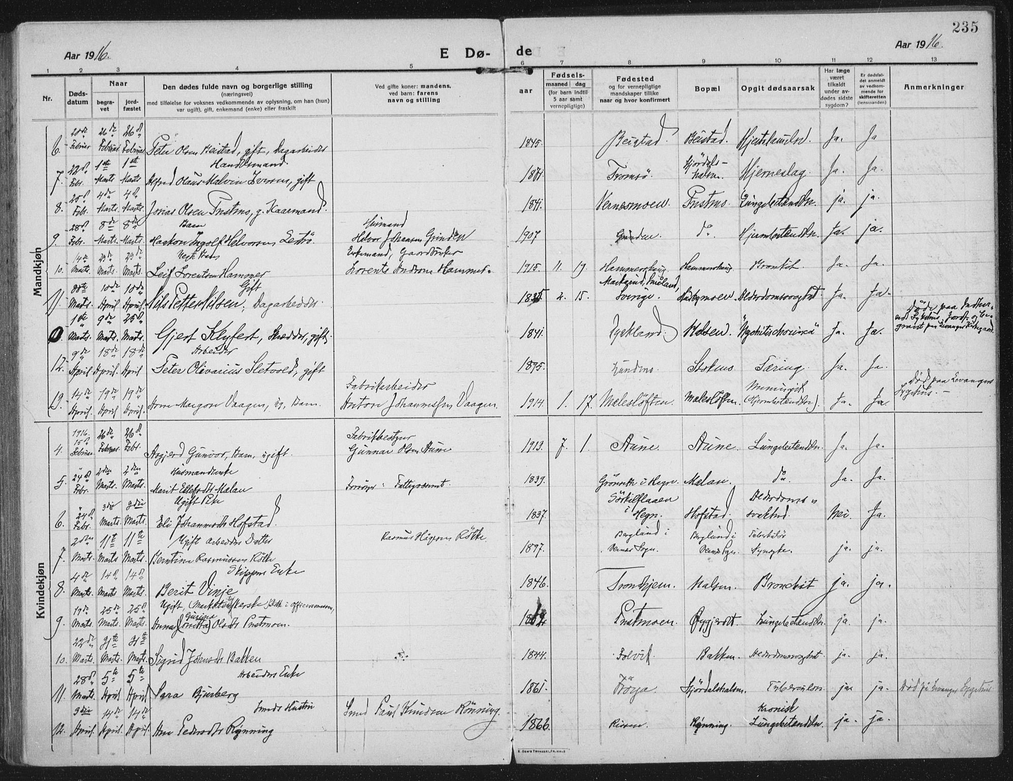 Ministerialprotokoller, klokkerbøker og fødselsregistre - Nord-Trøndelag, SAT/A-1458/709/L0083: Parish register (official) no. 709A23, 1916-1928, p. 235