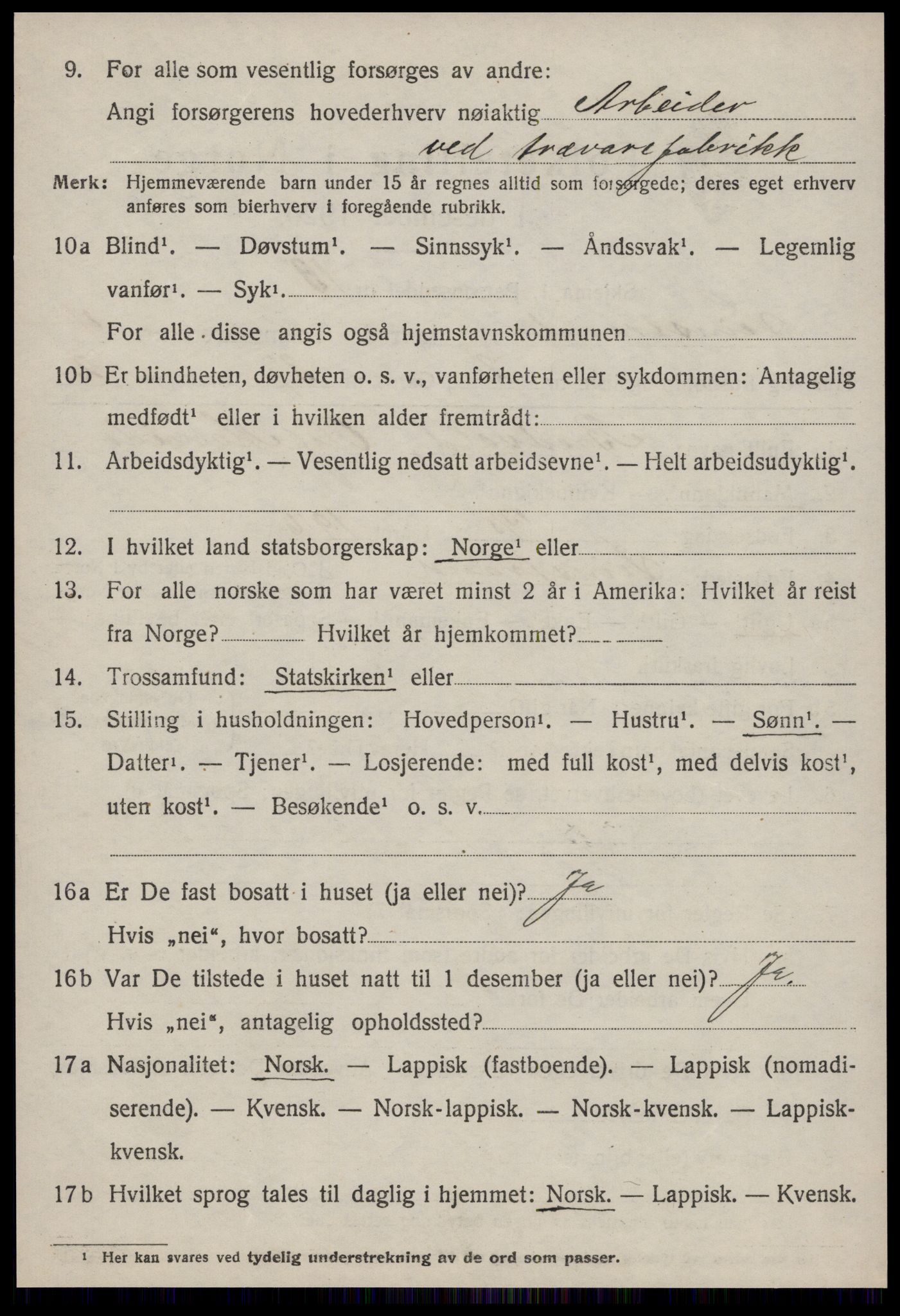 SAT, 1920 census for Leinstrand, 1920, p. 3836