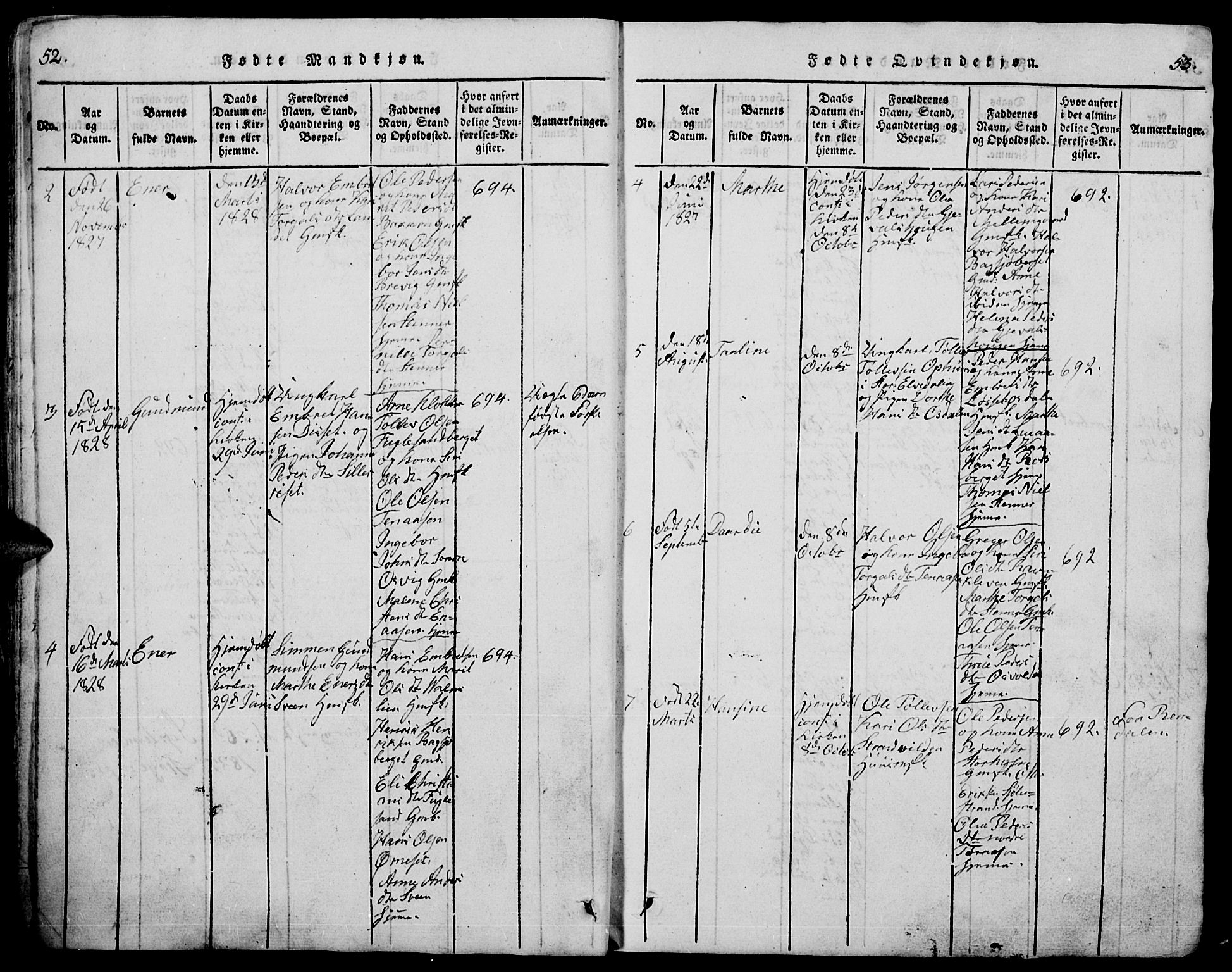 Trysil prestekontor, SAH/PREST-046/H/Ha/Hab/L0005: Parish register (copy) no. 5, 1814-1877, p. 52-53