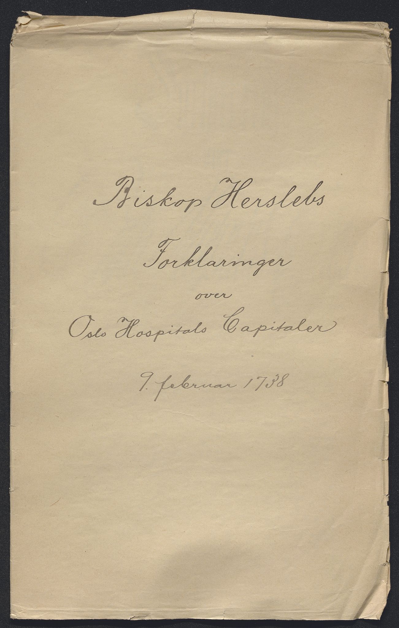 Oslo stiftsdireksjon, AV/SAO-A-11085/K/Kb/L0002/0006: Oslo Hospital / Biskop Herslebs forklaring over Oslo hospitals kapitaler, 1738, p. 1