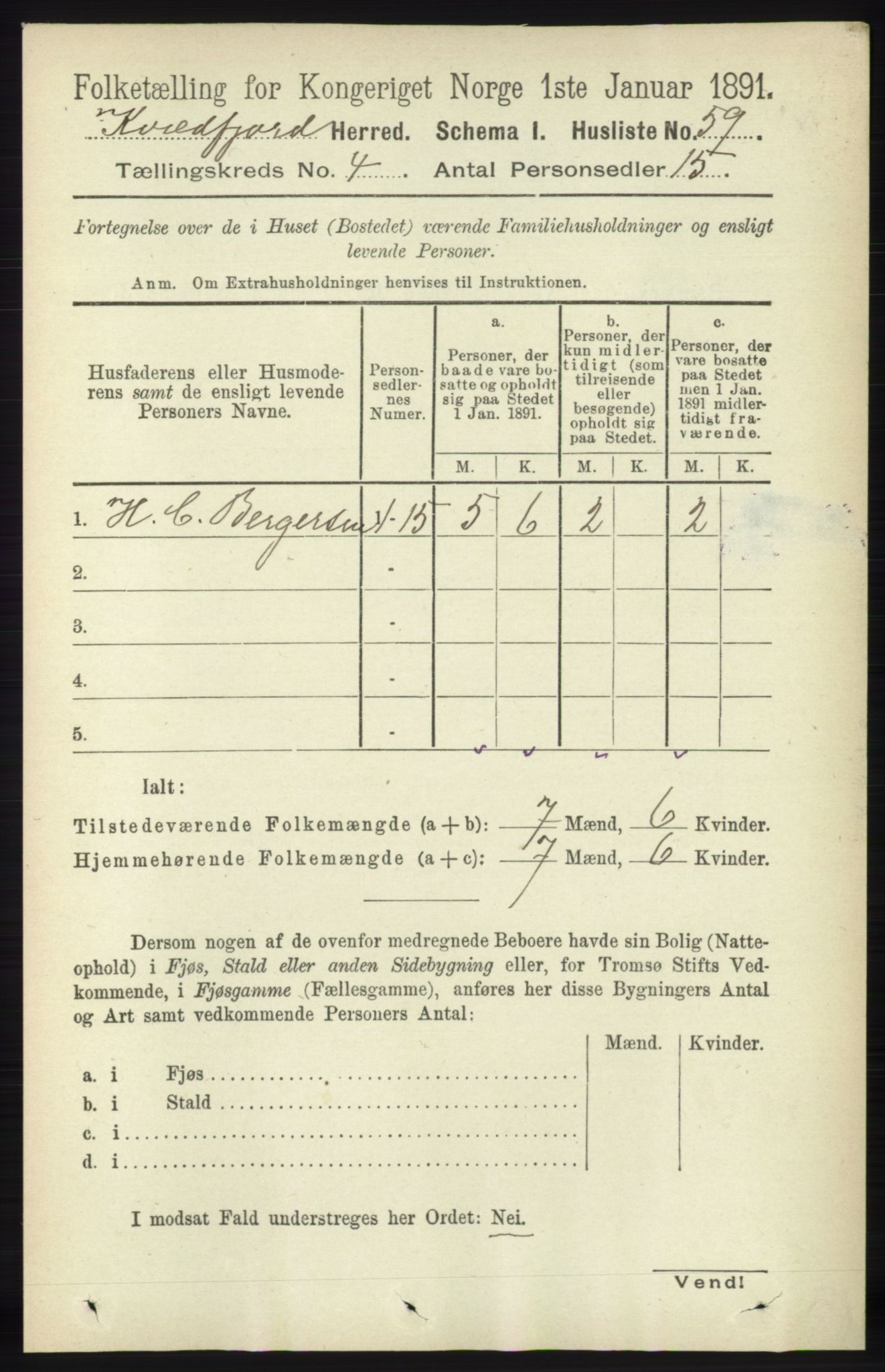 RA, 1891 census for 1911 Kvæfjord, 1891, p. 1808