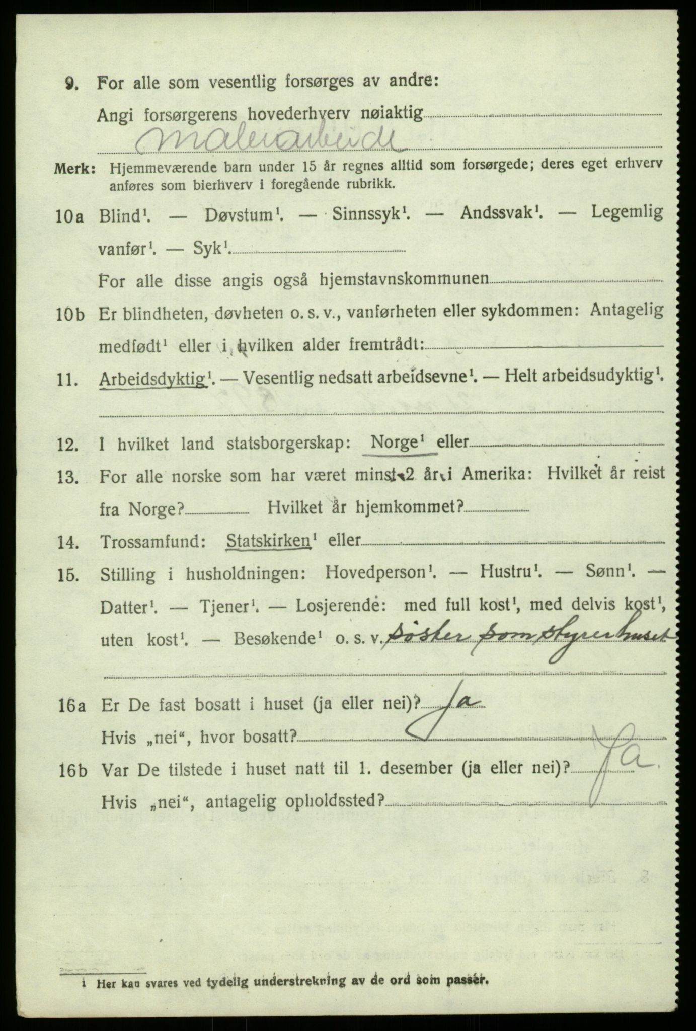 SAB, 1920 census for Fjell, 1920, p. 2943