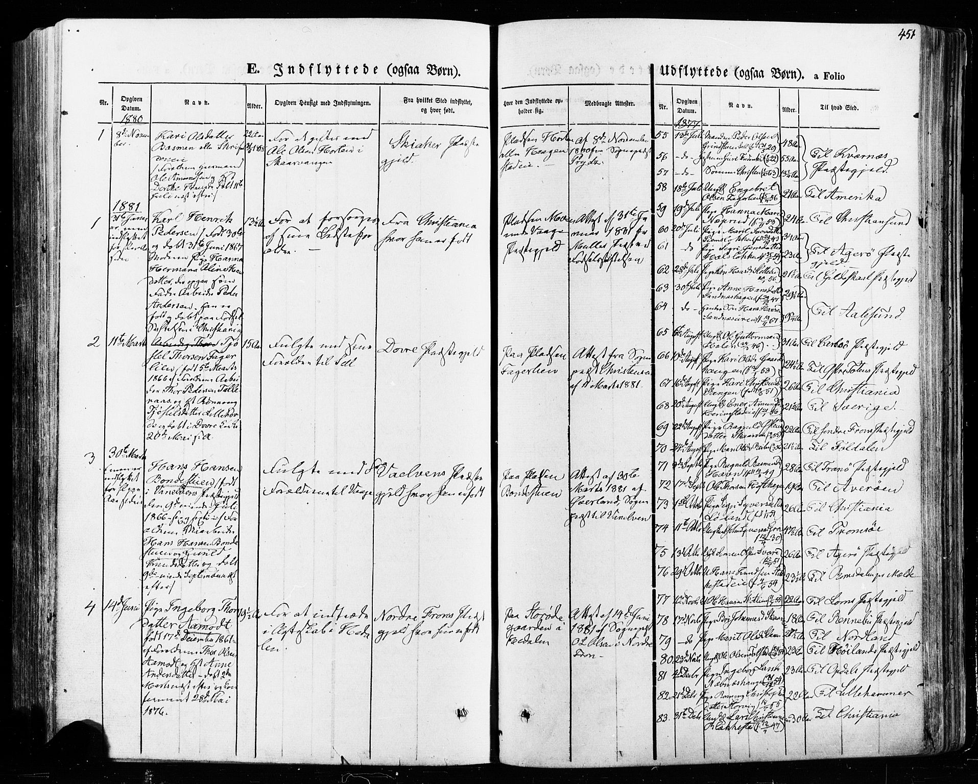 Vågå prestekontor, SAH/PREST-076/H/Ha/Haa/L0007: Parish register (official) no. 7 /1, 1872-1886, p. 451