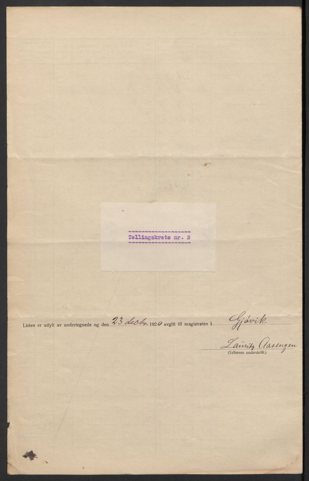 SAH, 1920 census for Gjøvik, 1920, p. 14