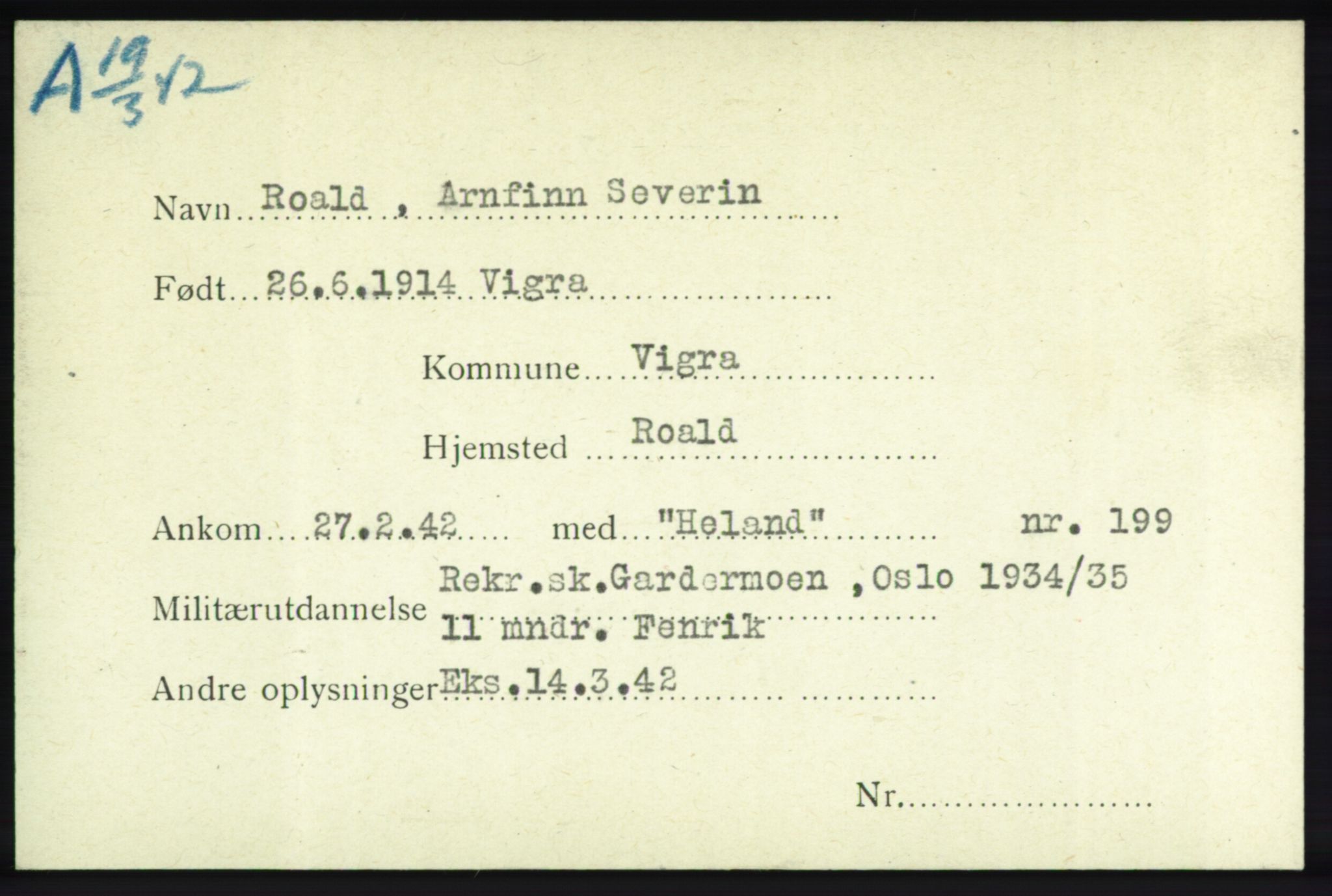 Forsvarets Overkommando. 2. kontor. Arkiv 8.1. Mottakersentralen FDE og FO.II, AV/RA-RAFA-6952/P/Pa/L0017: Roald - Sirevaag , 1940-1945