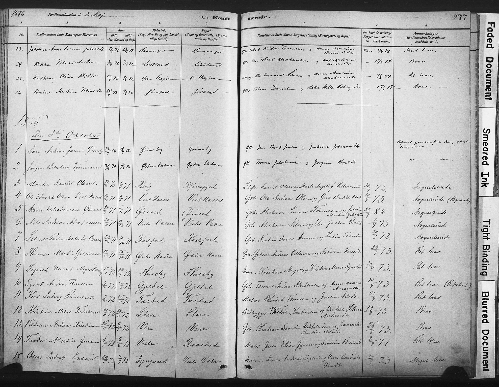 Lista sokneprestkontor, AV/SAK-1111-0027/F/Fa/L0012: Parish register (official) no. A 12, 1879-1903, p. 277