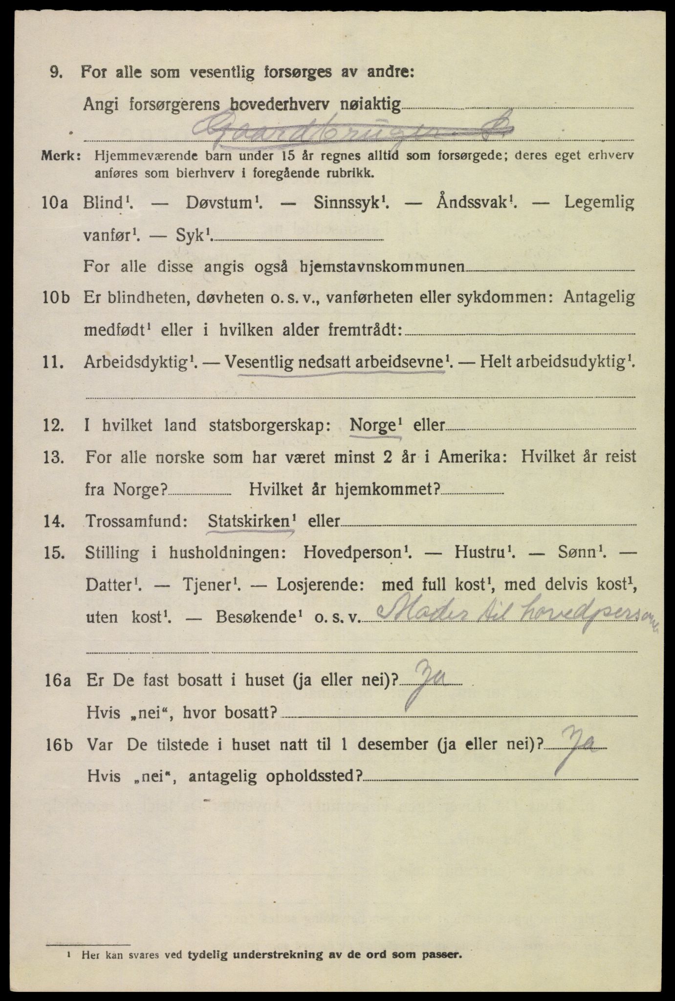 SAK, 1920 census for Fjotland, 1920, p. 1605