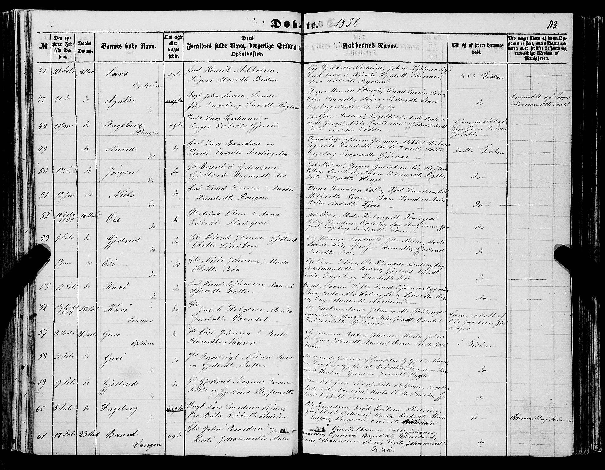 Voss sokneprestembete, AV/SAB-A-79001/H/Haa: Parish register (official) no. A 16, 1849-1863, p. 113