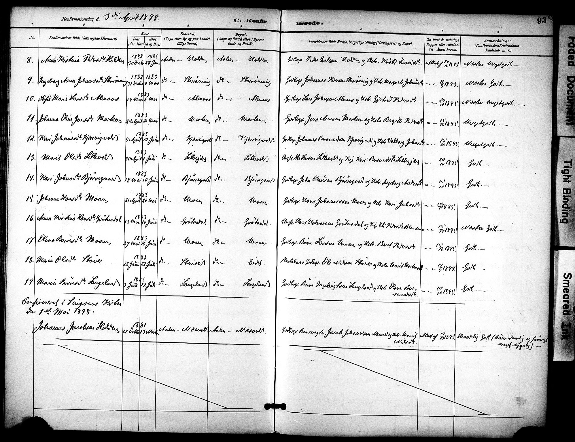 Ministerialprotokoller, klokkerbøker og fødselsregistre - Sør-Trøndelag, AV/SAT-A-1456/686/L0984: Parish register (official) no. 686A02, 1891-1906, p. 93