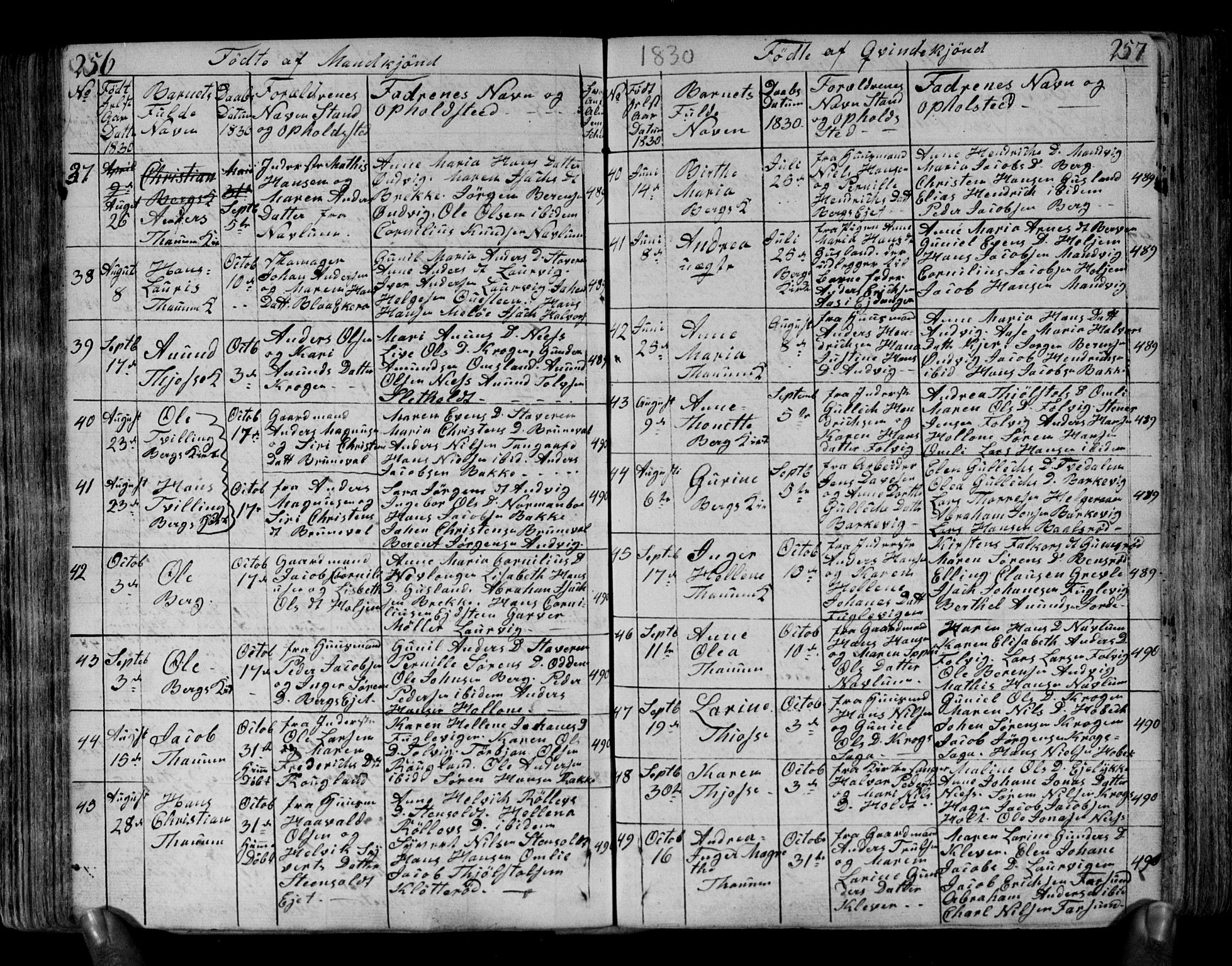 Brunlanes kirkebøker, AV/SAKO-A-342/F/Fa/L0002: Parish register (official) no. I 2, 1802-1834, p. 256-257