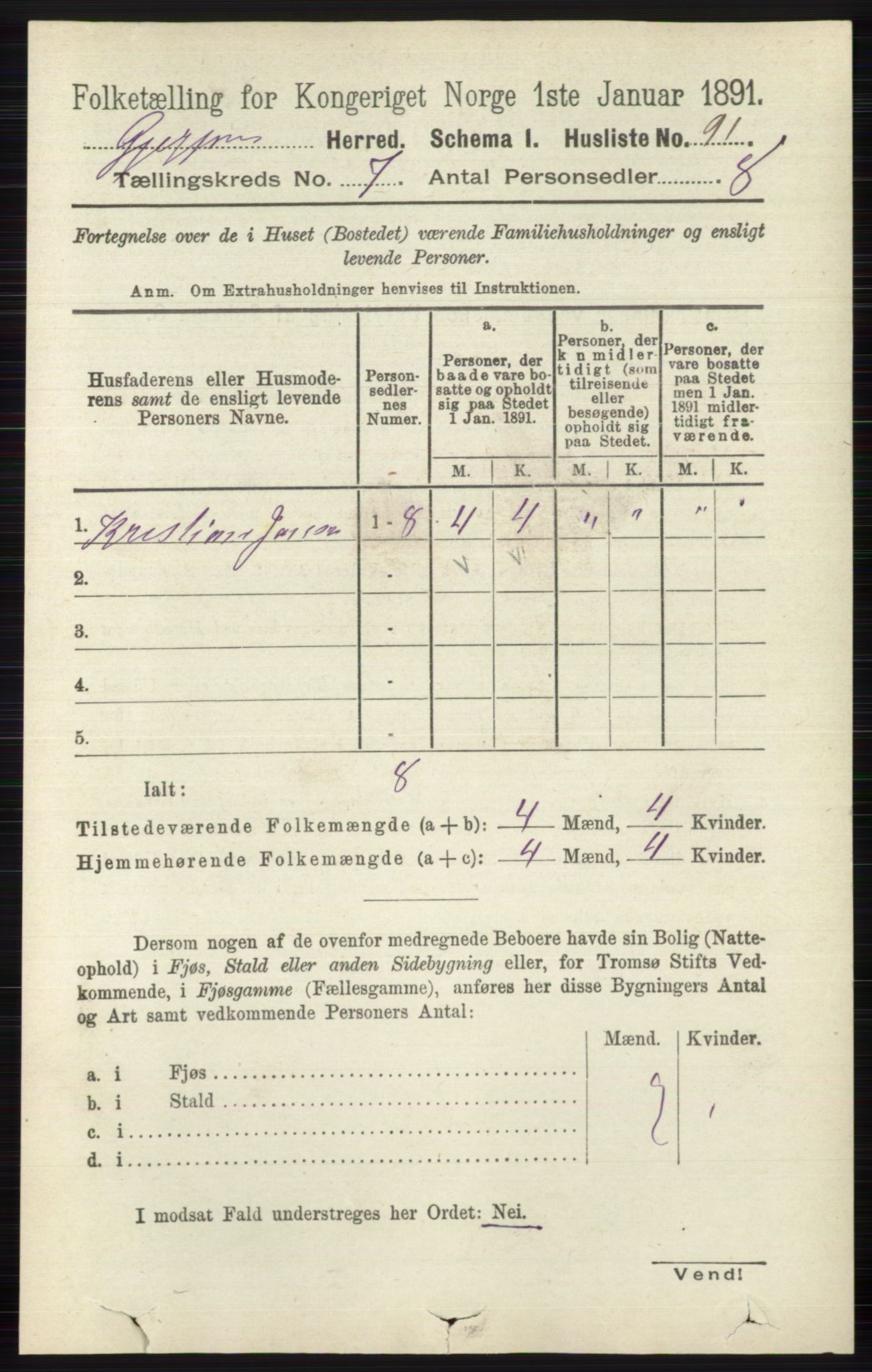 RA, 1891 census for 0812 Gjerpen, 1891, p. 3399