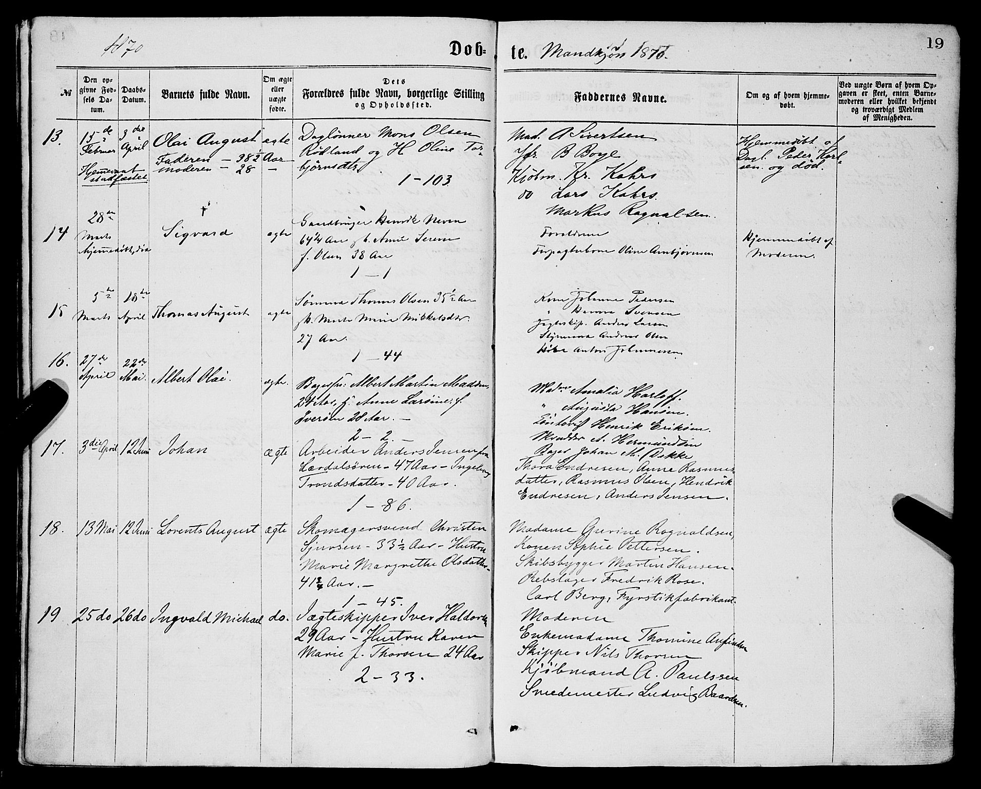 Sandviken Sokneprestembete, SAB/A-77601/H/Ha/L0001: Parish register (official) no. A 1, 1867-1877, p. 19