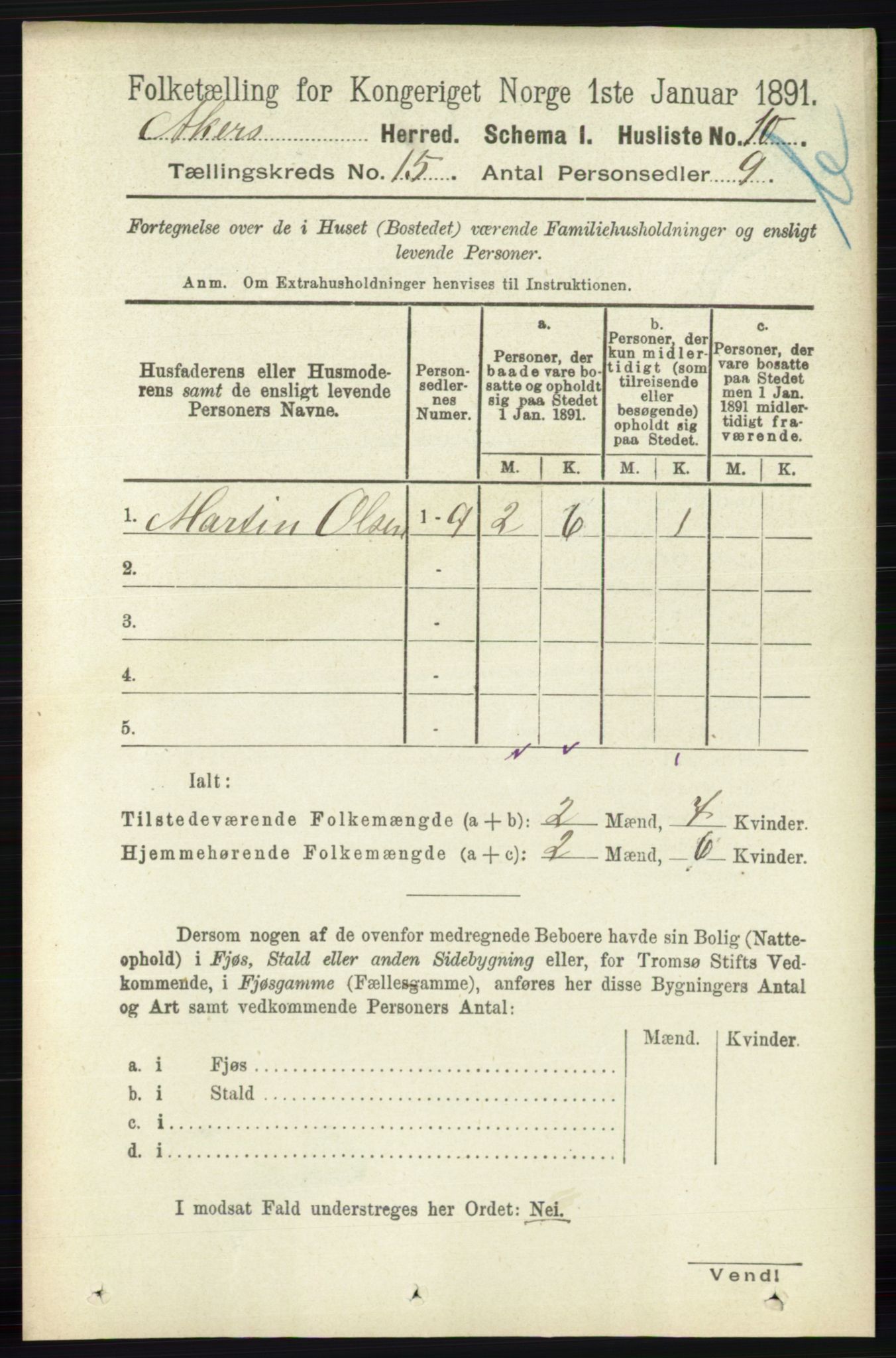 RA, 1891 census for 0218 Aker, 1891, p. 13261