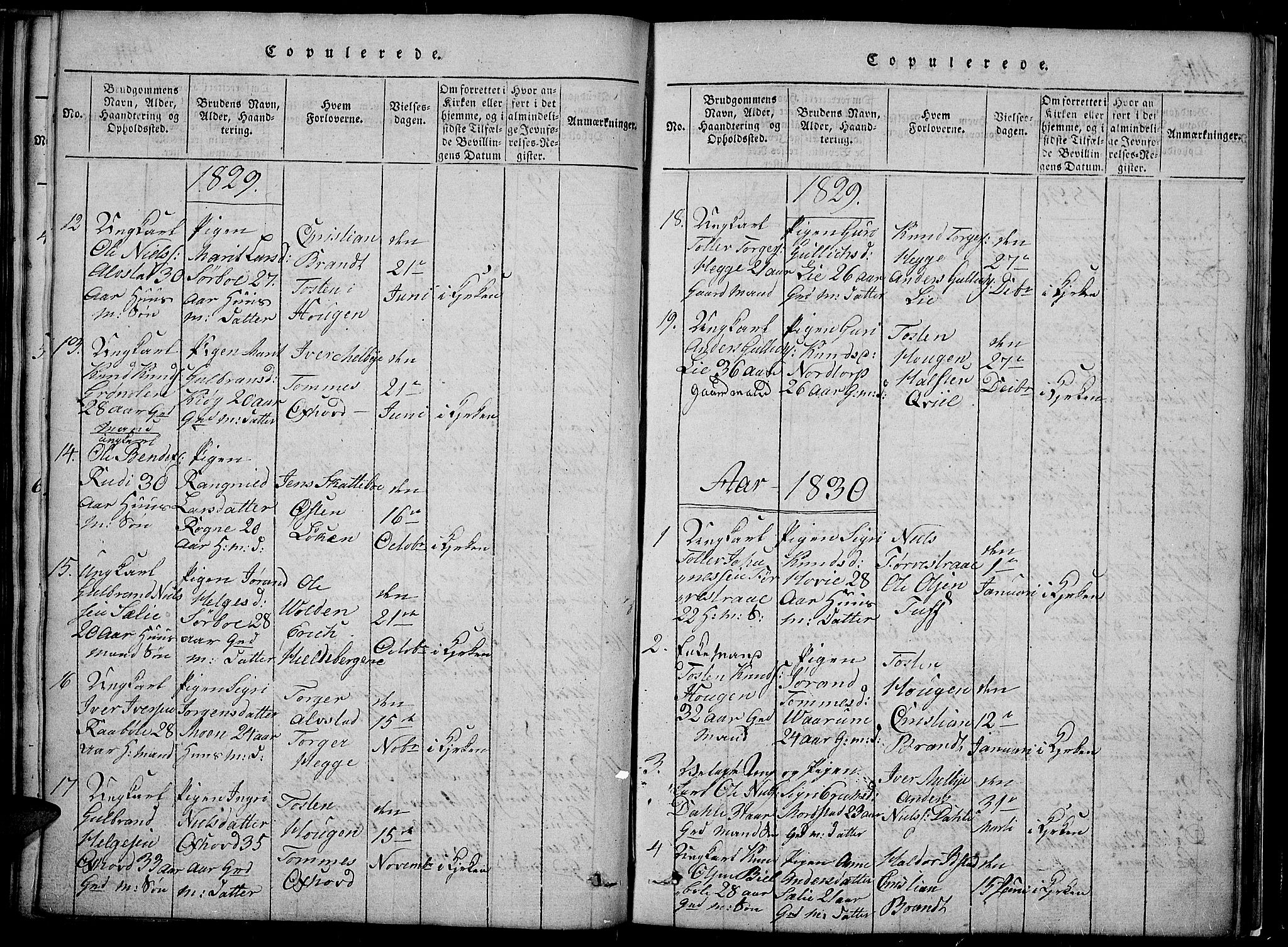 Slidre prestekontor, SAH/PREST-134/H/Ha/Hab/L0002: Parish register (copy) no. 2, 1814-1839, p. 443b-444b