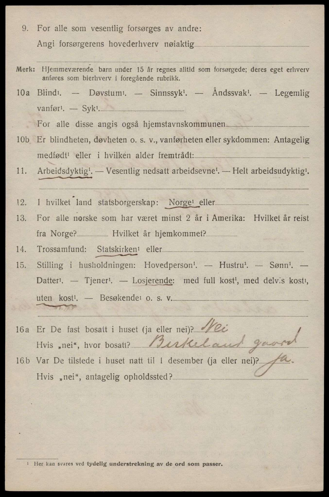 SAST, 1920 census for Sauda, 1920, p. 4107