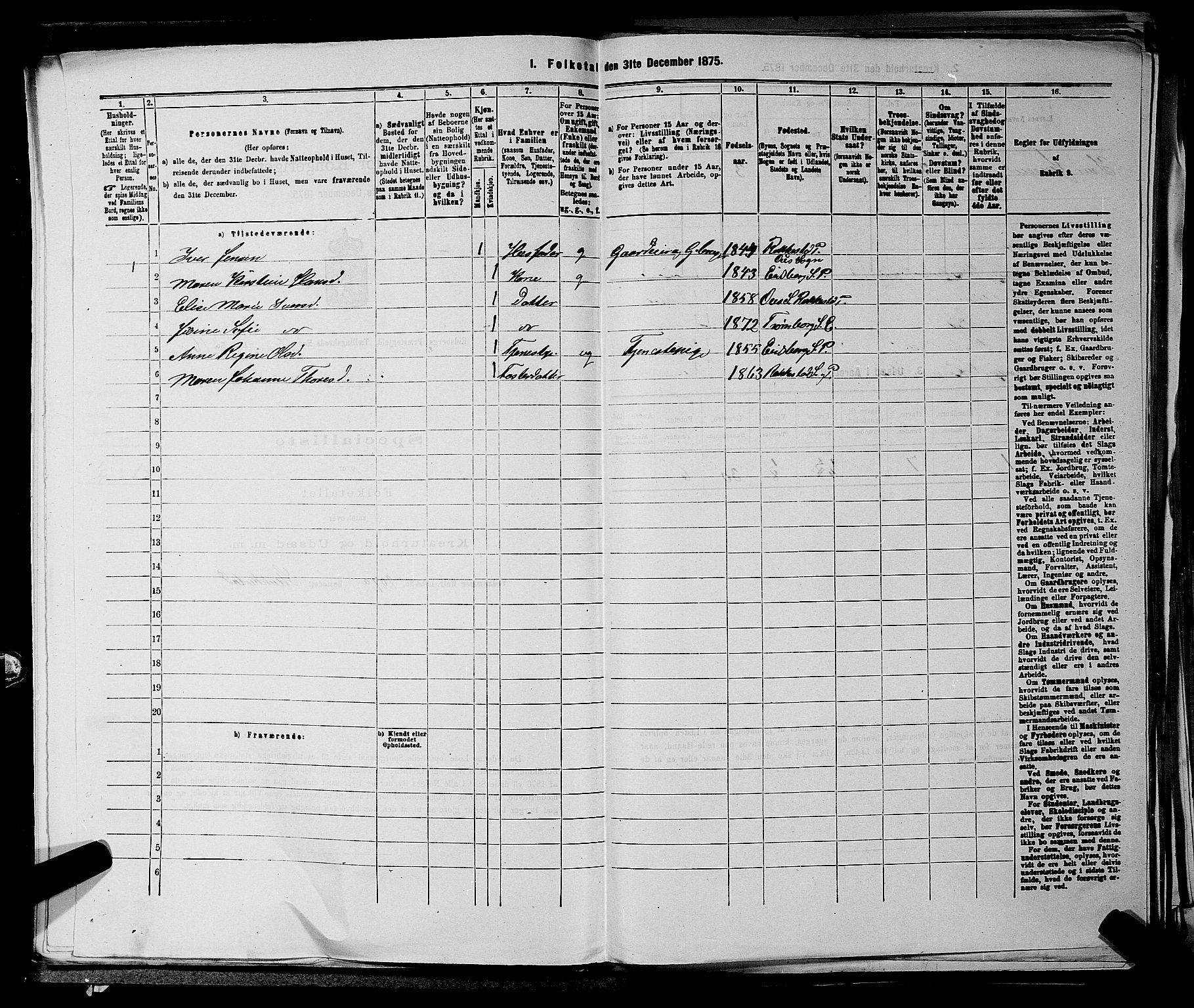 RA, 1875 census for 0125P Eidsberg, 1875, p. 1392