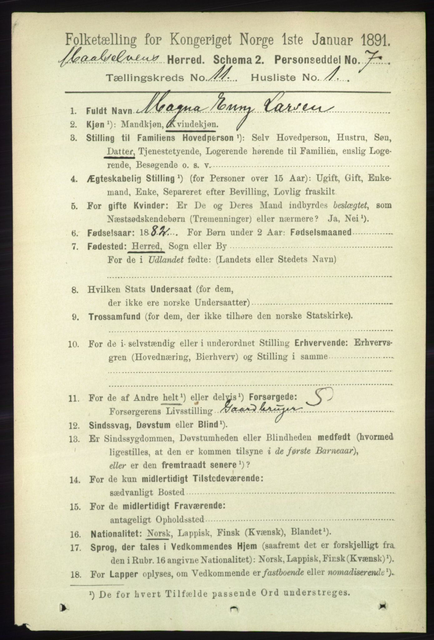 RA, 1891 census for 1924 Målselv, 1891, p. 3271