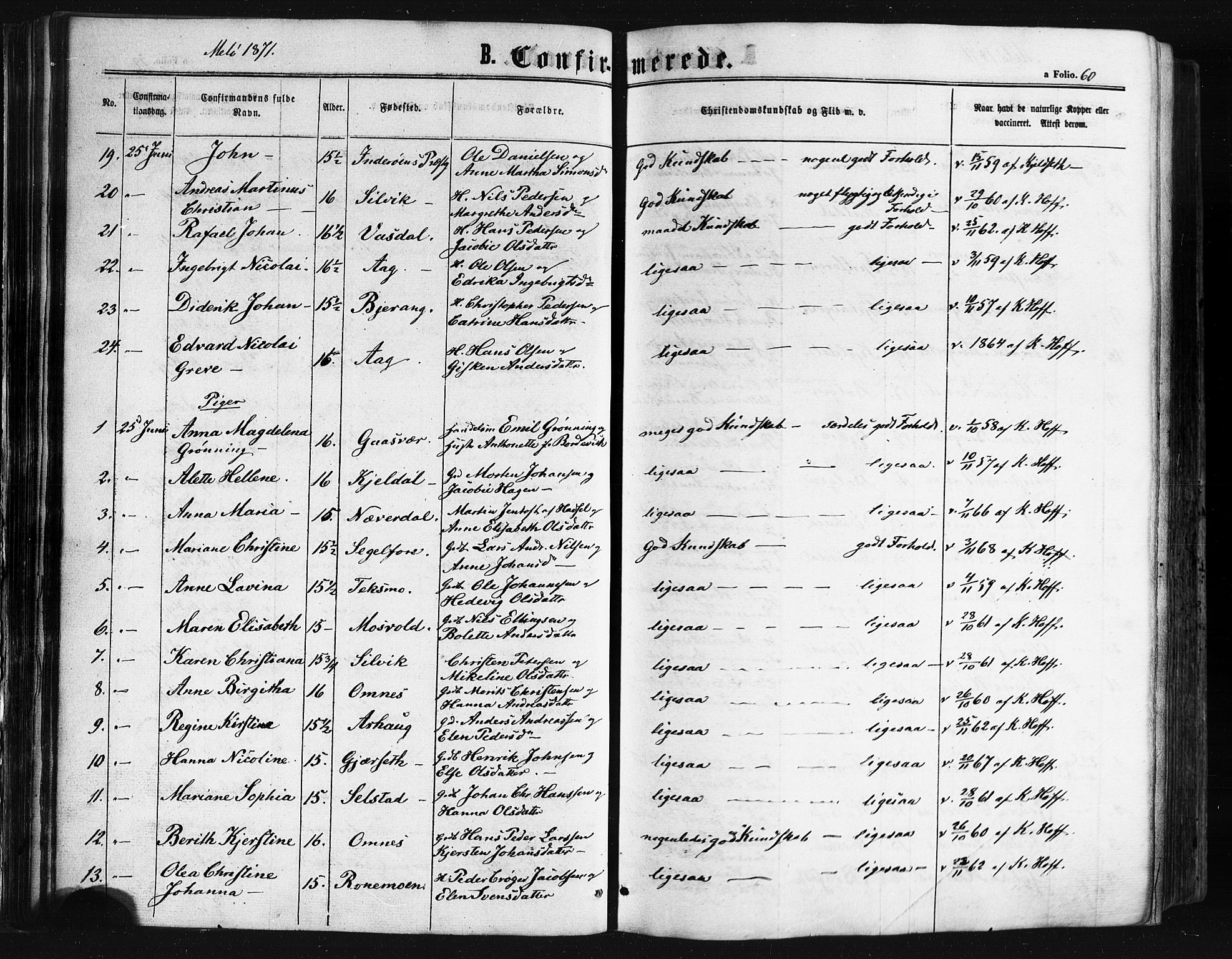 Ministerialprotokoller, klokkerbøker og fødselsregistre - Nordland, SAT/A-1459/841/L0607: Parish register (official) no. 841A11 /2, 1863-1877, p. 60