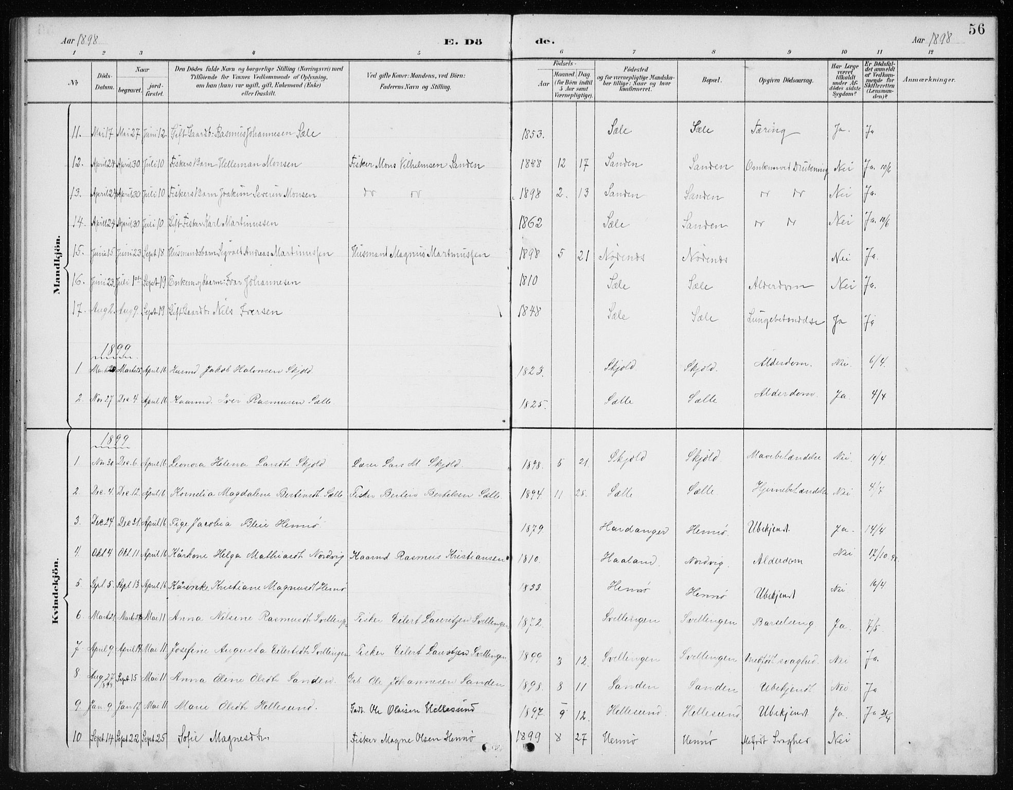 Manger sokneprestembete, AV/SAB-A-76801/H/Haa: Parish register (official) no. E  2, 1891-1902, p. 56