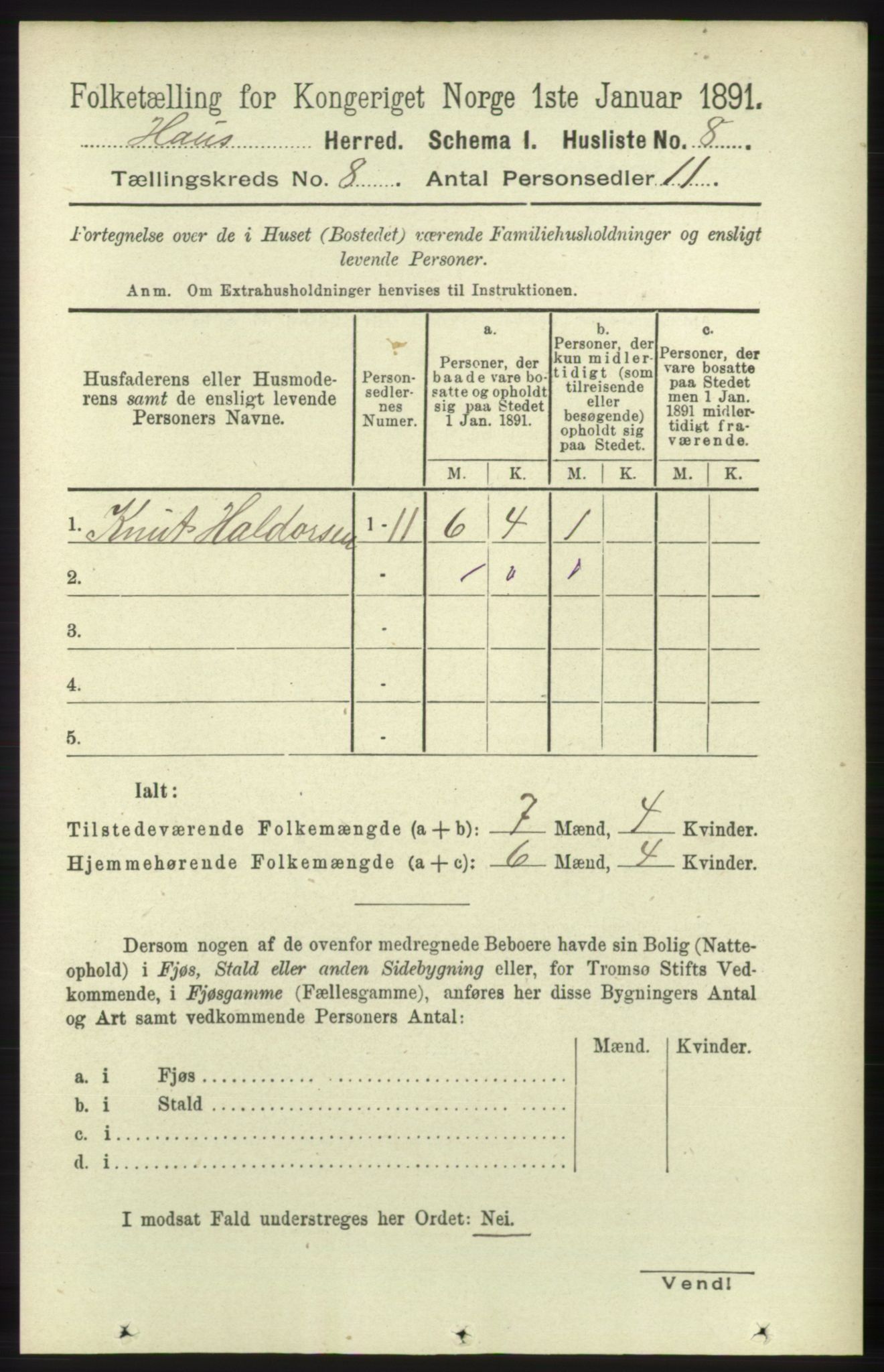 RA, 1891 census for 1250 Haus, 1891, p. 3110