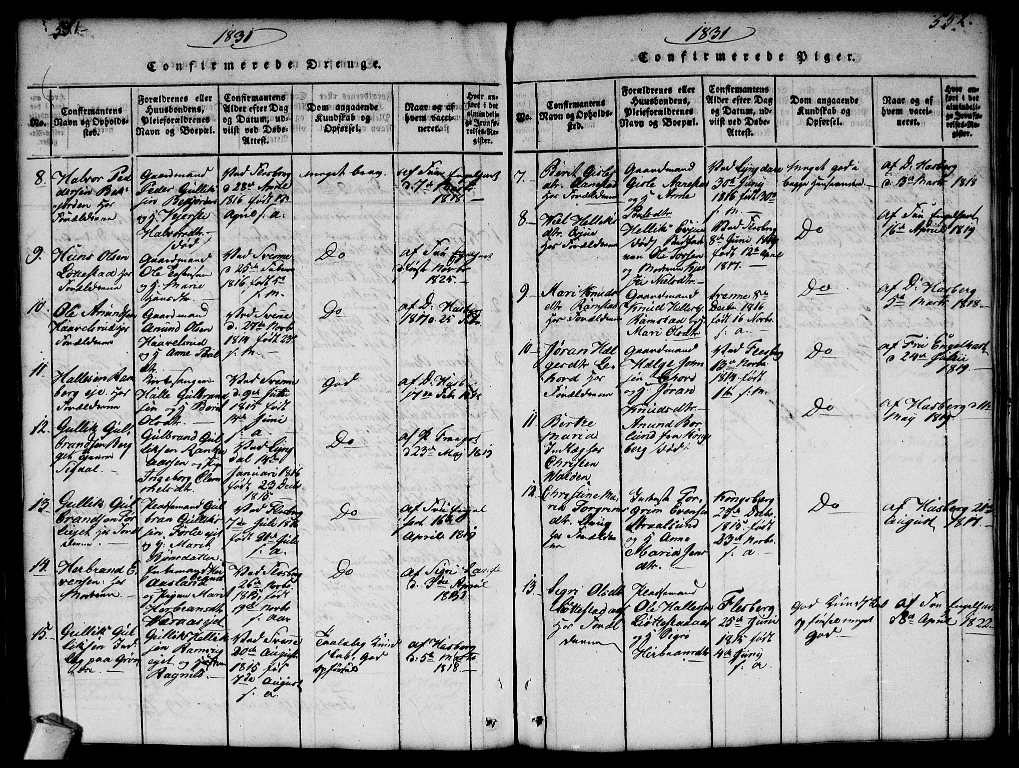 Flesberg kirkebøker, SAKO/A-18/G/Ga/L0001: Parish register (copy) no. I 1, 1816-1834, p. 551-552