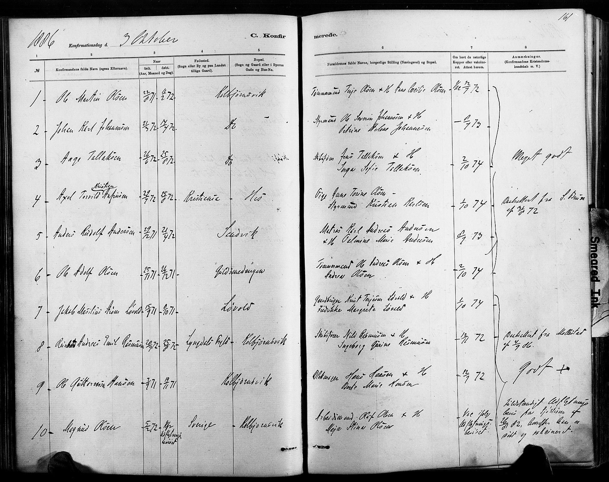 Hisøy sokneprestkontor, AV/SAK-1111-0020/F/Fa/L0003: Parish register (official) no. A 3, 1881-1894, p. 161