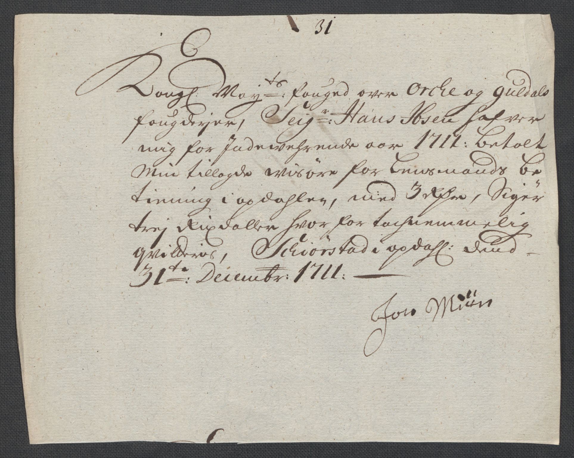 Rentekammeret inntil 1814, Reviderte regnskaper, Fogderegnskap, AV/RA-EA-4092/R60/L3962: Fogderegnskap Orkdal og Gauldal, 1711, p. 251
