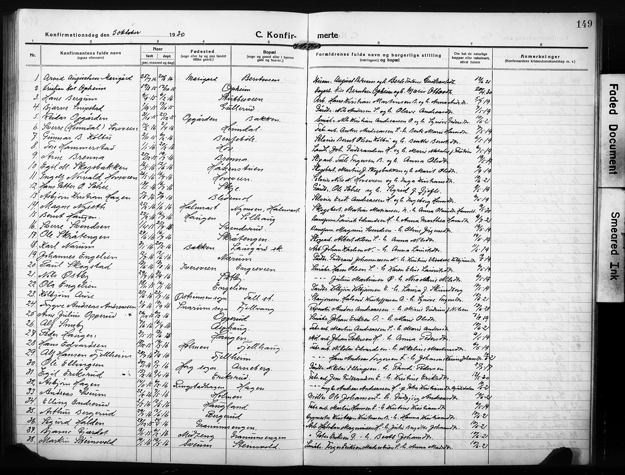 Søndre Land prestekontor, SAH/PREST-122/L/L0007: Parish register (copy) no. 7, 1915-1932, p. 149