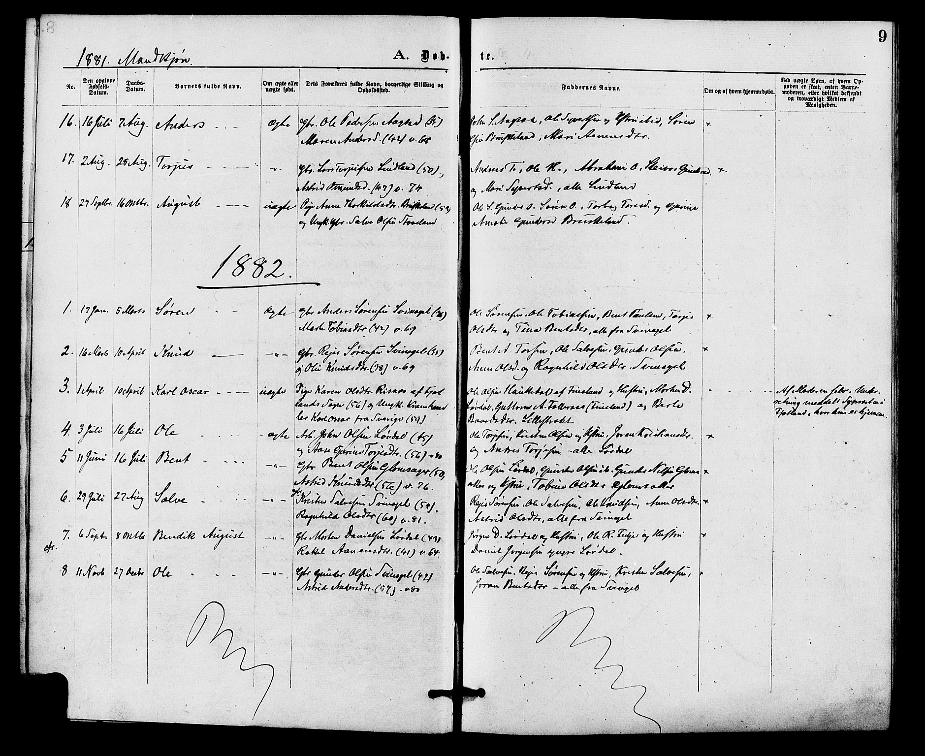 Holum sokneprestkontor, AV/SAK-1111-0022/F/Fa/Fab/L0006: Parish register (official) no. A 6, 1875-1886, p. 9