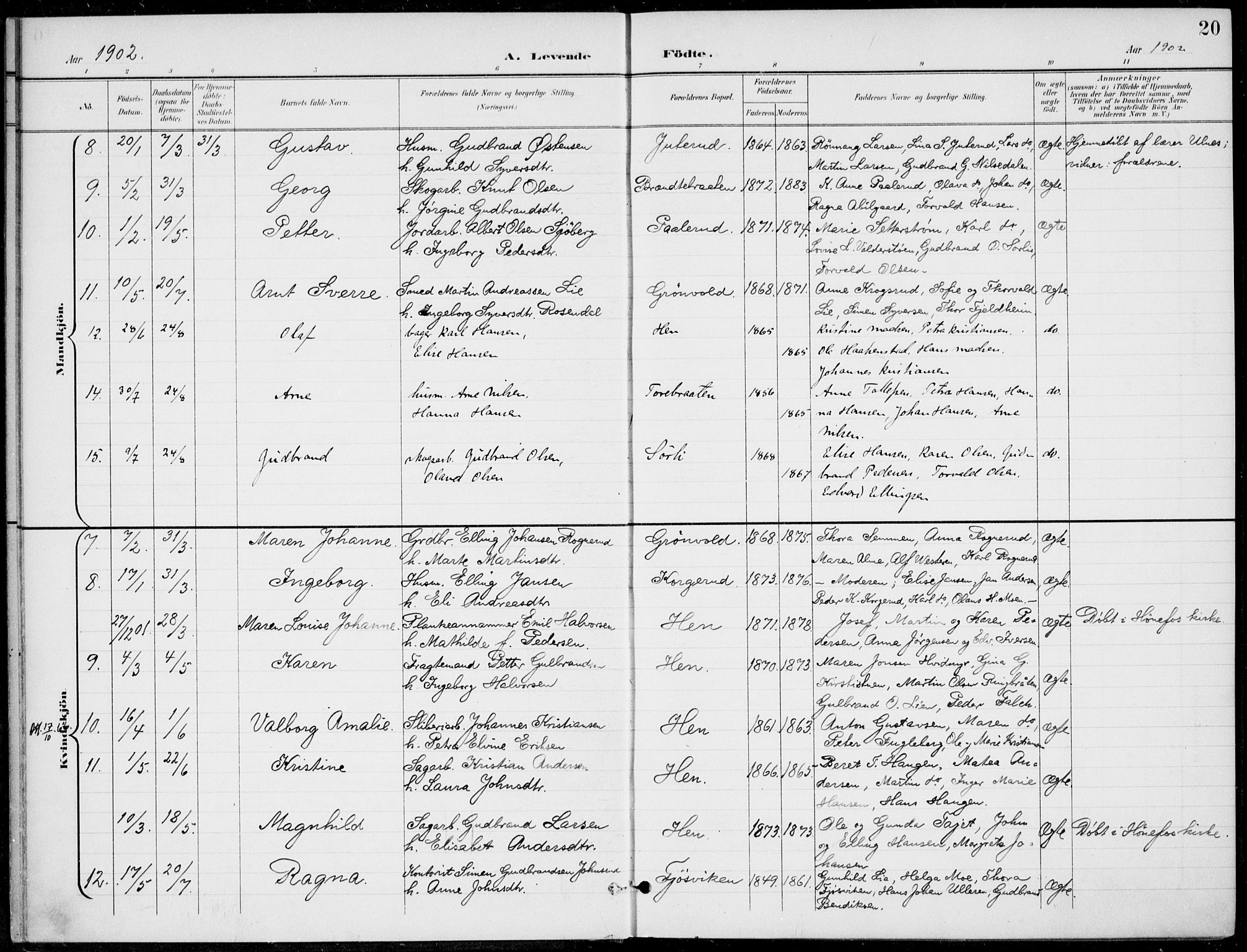 Ådal kirkebøker, AV/SAKO-A-248/F/Fb/L0002: Parish register (official) no. II 2, 1898-1917, p. 20