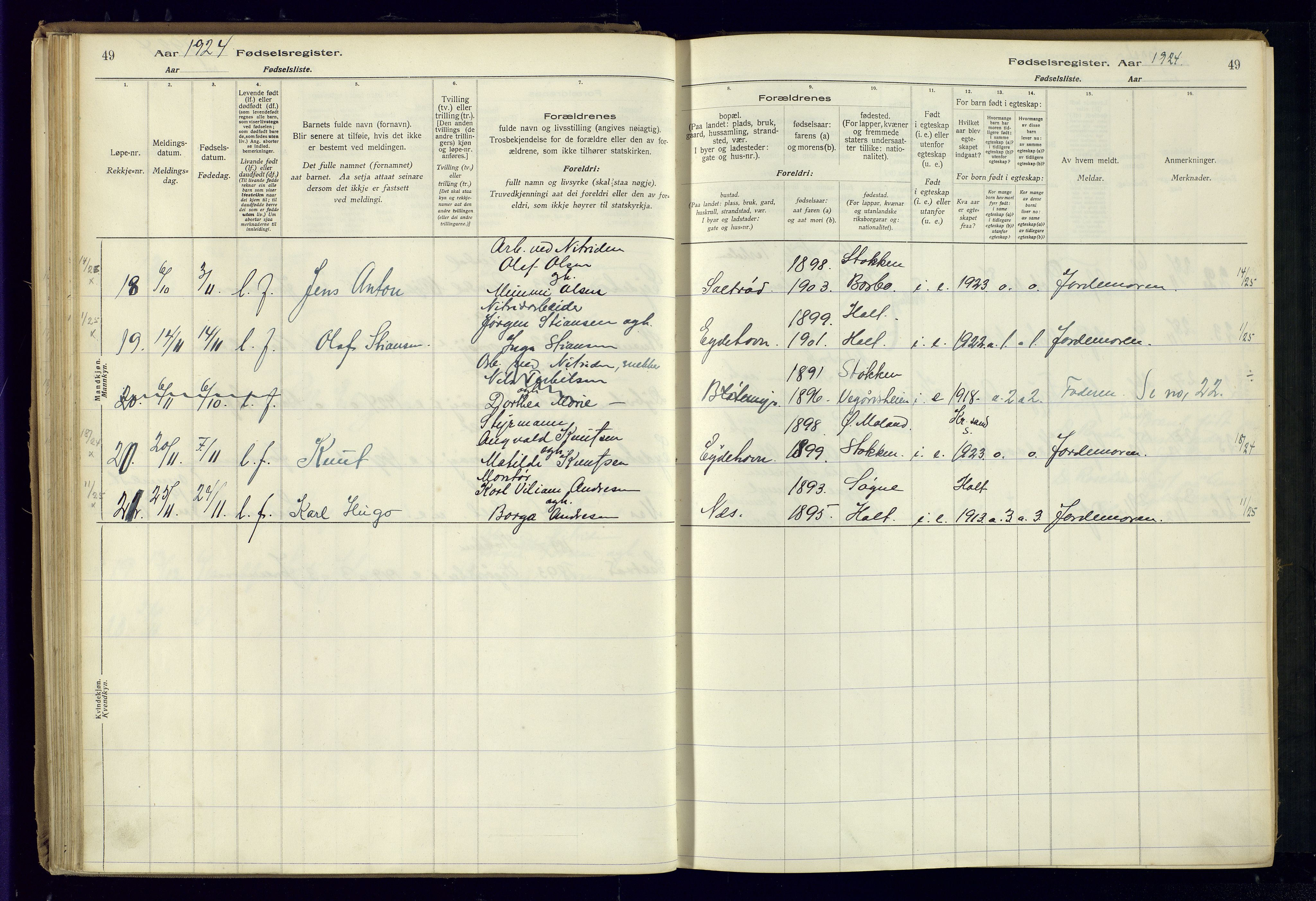 Austre Moland sokneprestkontor, SAK/1111-0001/J/Ja/L0003: Birth register no. A-VI-27, 1916-1950, p. 49