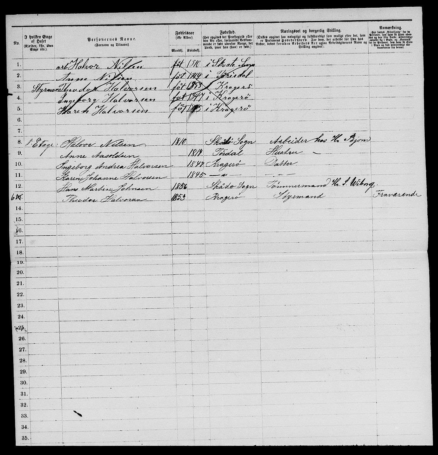 SAKO, 1885 census for 0801 Kragerø, 1885, p. 316