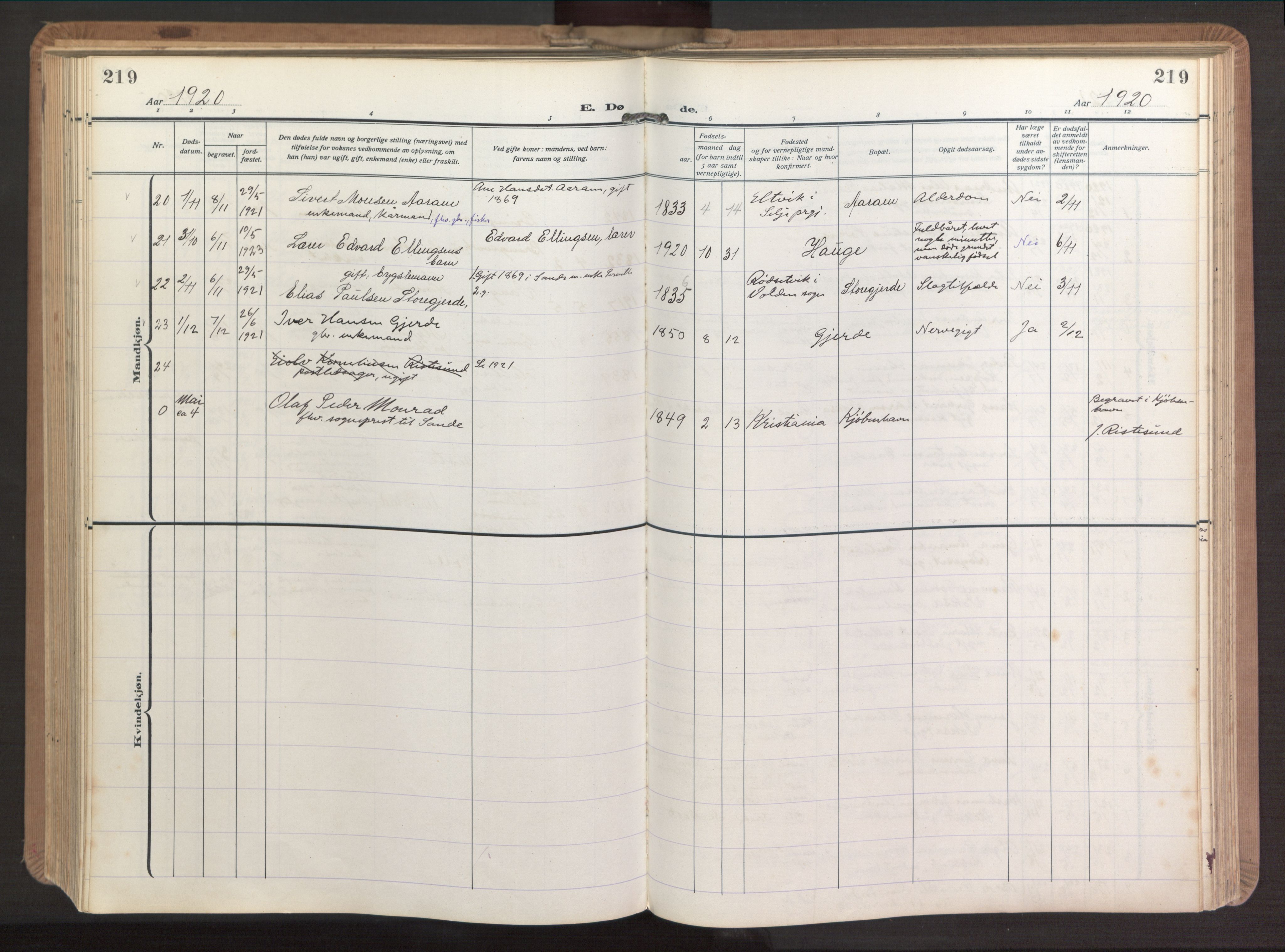 Ministerialprotokoller, klokkerbøker og fødselsregistre - Møre og Romsdal, AV/SAT-A-1454/503/L0044: Parish register (official) no. 503A12, 1918-1931, p. 219