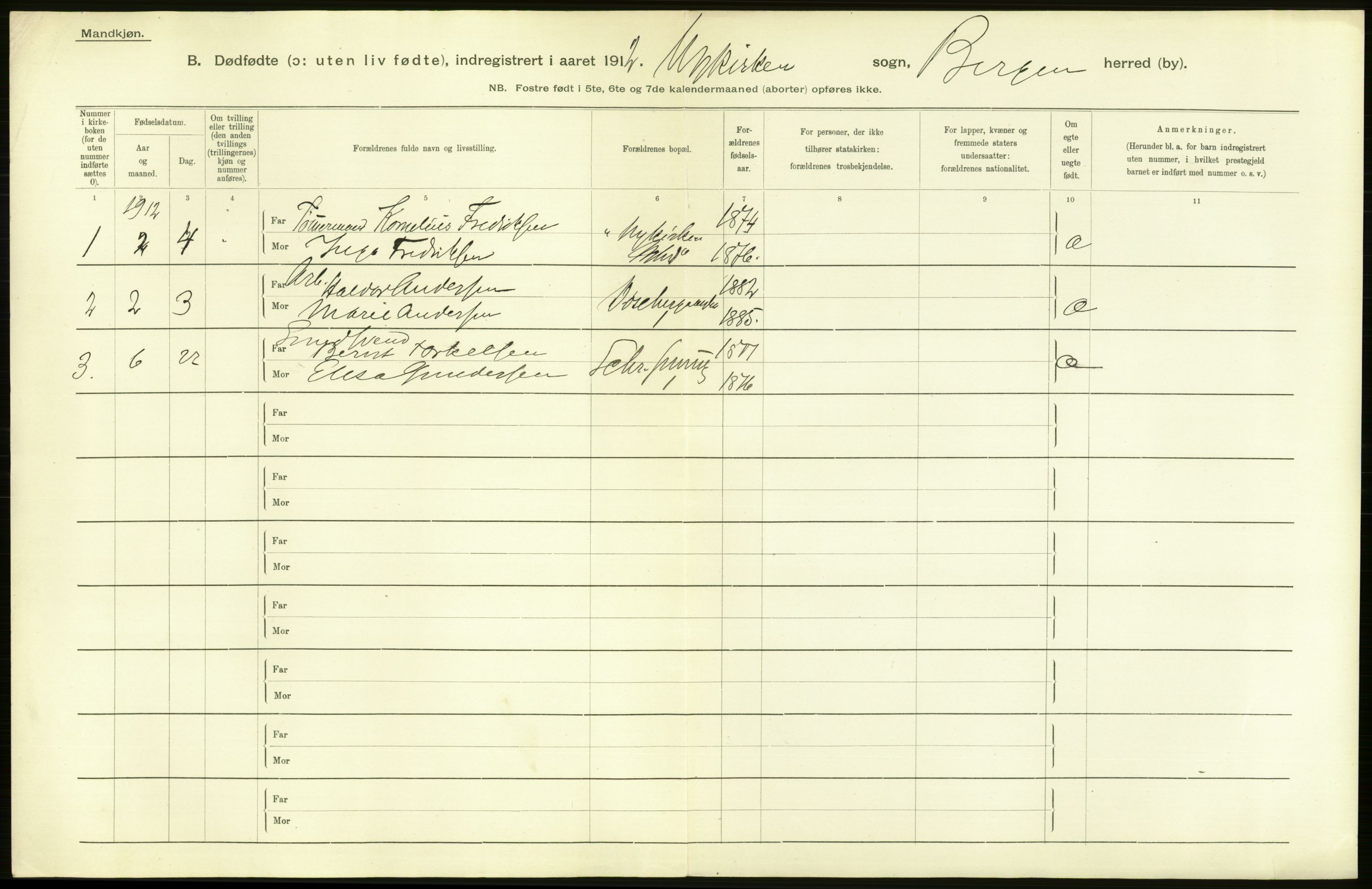 Statistisk sentralbyrå, Sosiodemografiske emner, Befolkning, AV/RA-S-2228/D/Df/Dfb/Dfbb/L0033: Bergen: Gifte, døde, dødfødte., 1912, p. 6