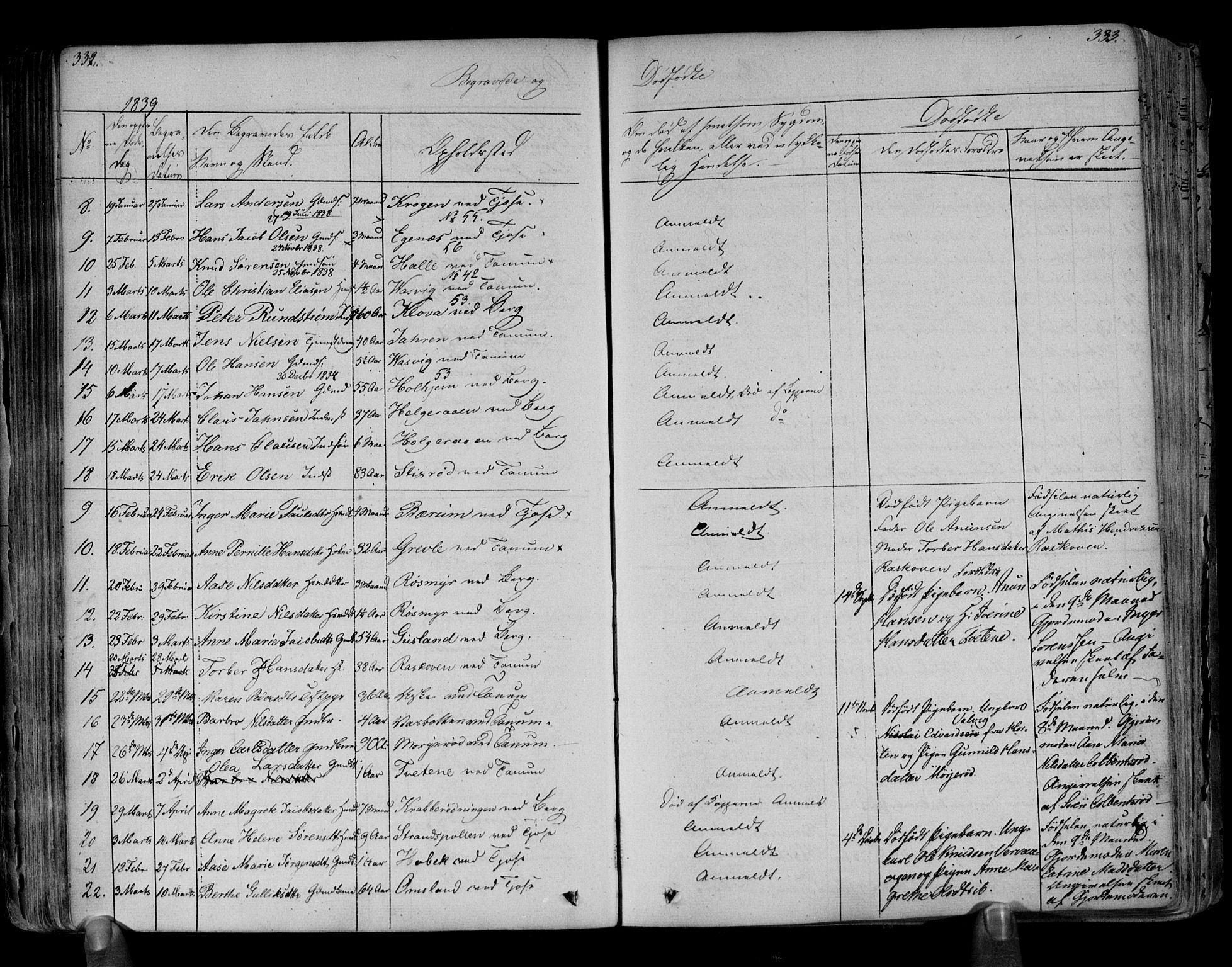 Brunlanes kirkebøker, SAKO/A-342/F/Fa/L0003: Parish register (official) no. I 3, 1834-1845, p. 332-333