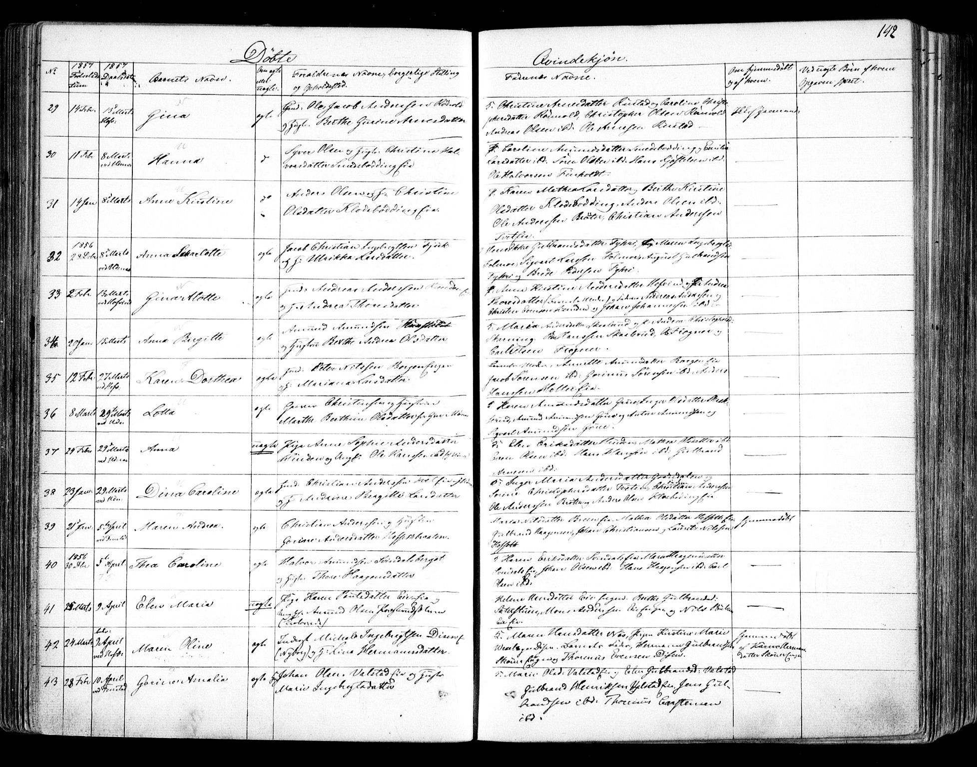 Nes prestekontor Kirkebøker, AV/SAO-A-10410/F/Fa/L0007: Parish register (official) no. I 7, 1846-1858, p. 142