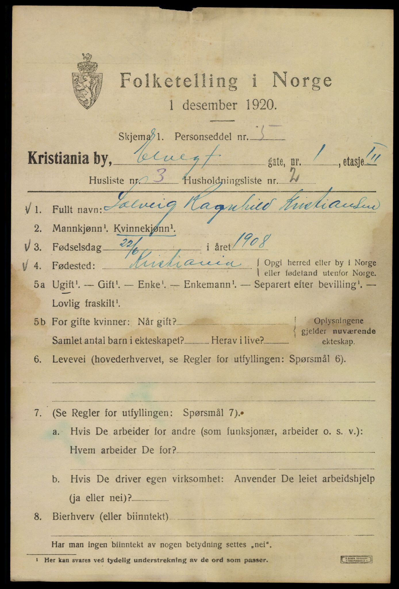 SAO, 1920 census for Kristiania, 1920, p. 215099