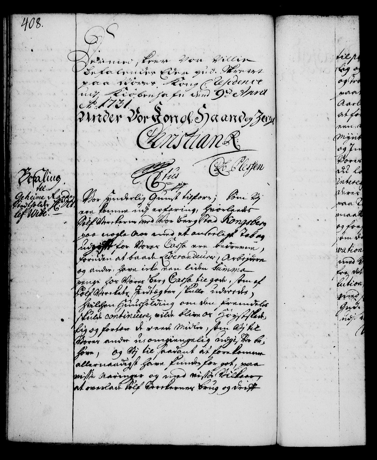 Rentekammeret, Kammerkanselliet, AV/RA-EA-3111/G/Gg/Gga/L0003: Norsk ekspedisjonsprotokoll med register (merket RK 53.3), 1727-1734, p. 408