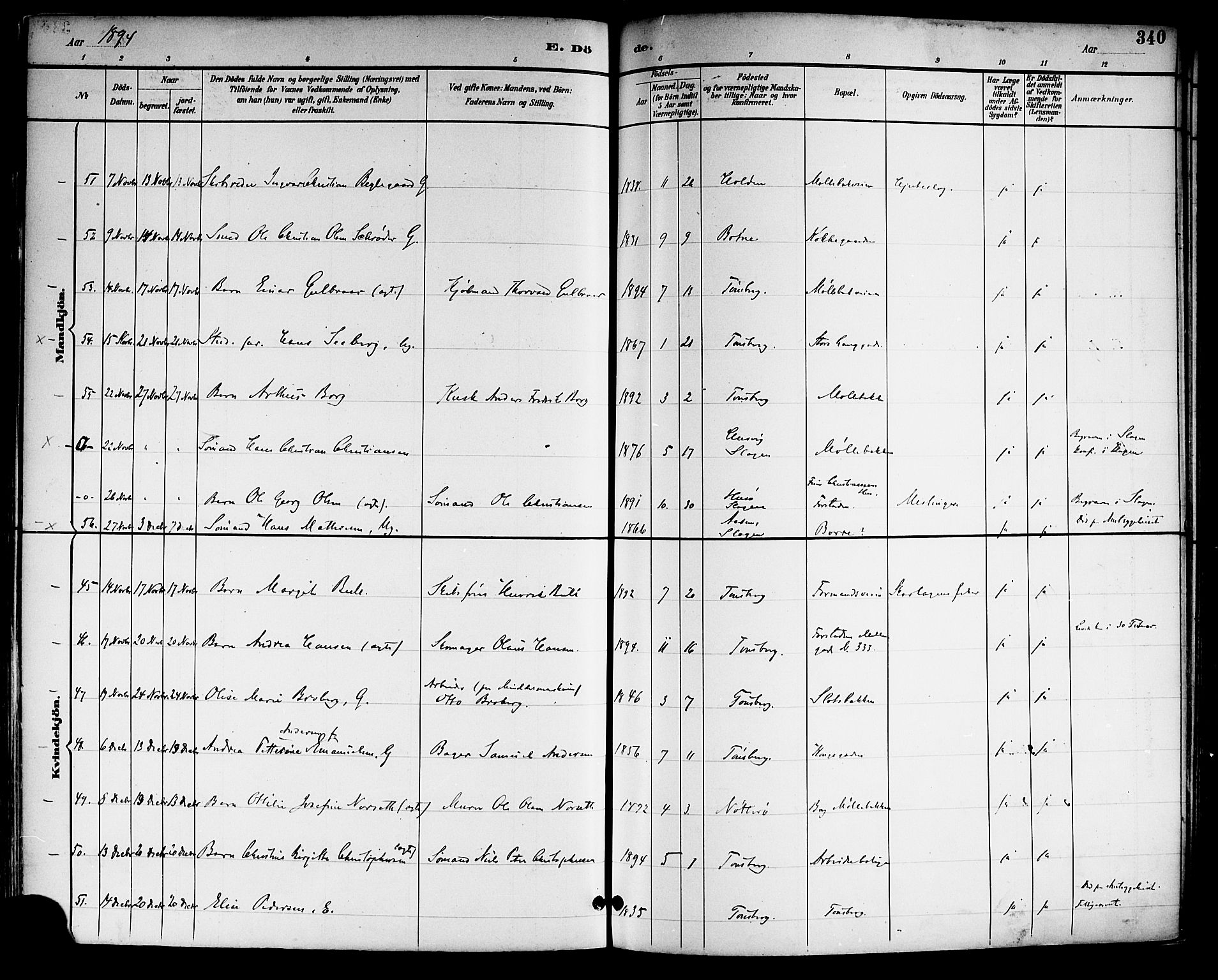 Tønsberg kirkebøker, AV/SAKO-A-330/F/Fa/L0012: Parish register (official) no. I 12, 1891-1899, p. 340