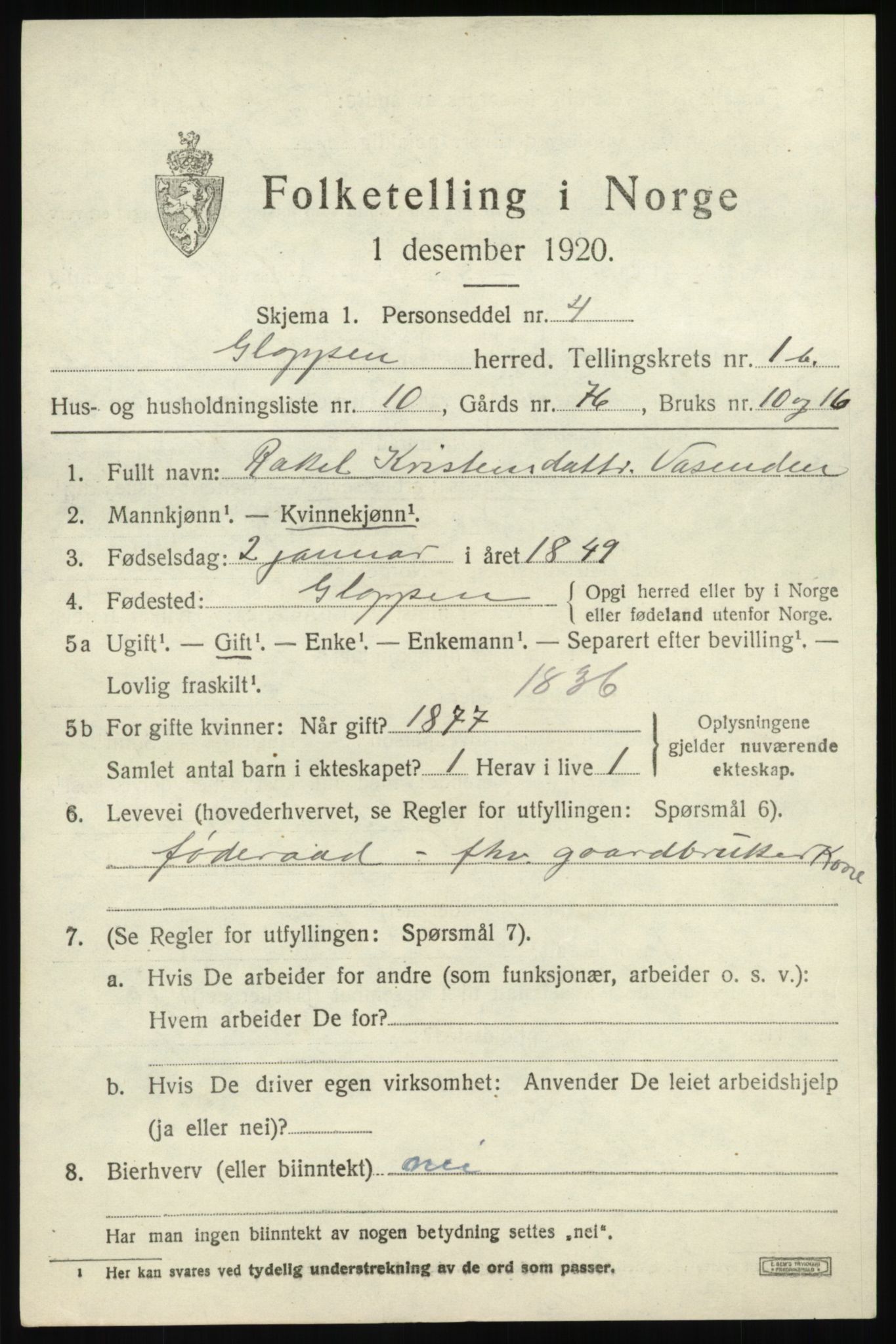 SAB, 1920 census for Gloppen, 1920, p. 1230