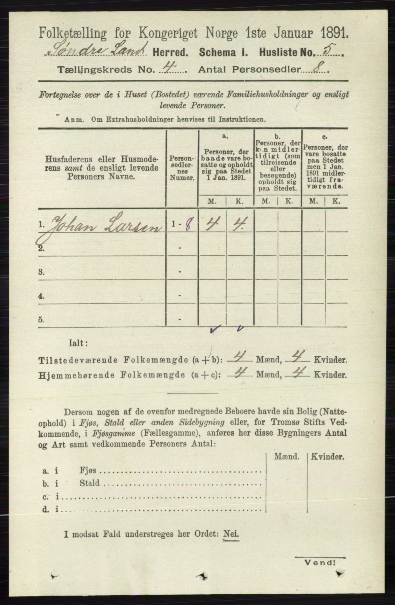 RA, 1891 census for 0536 Søndre Land, 1891, p. 3882